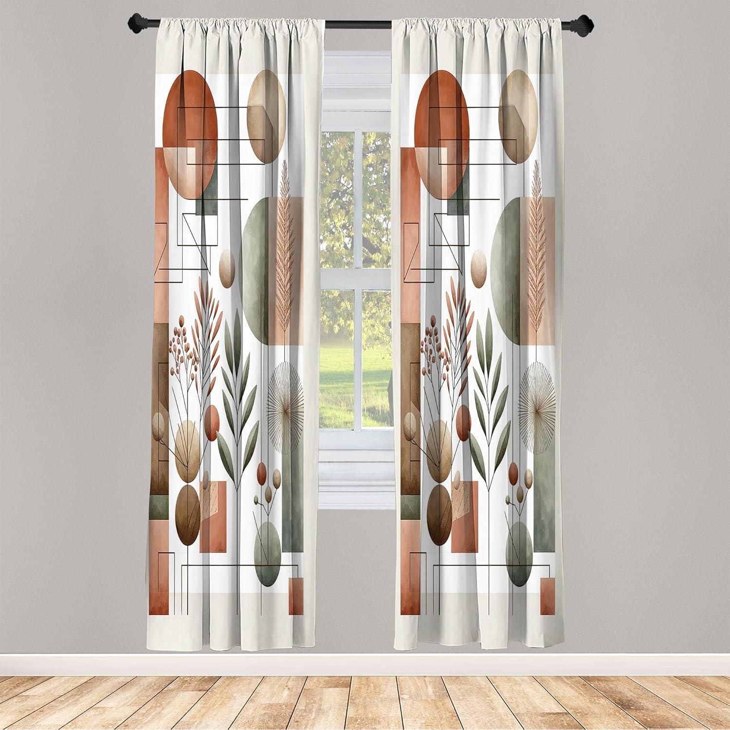 imageAmbesonne Boho Curtains Simplistic Ethnic Look Botanical Ornaments as Stripes Neutral Tones Window Treatments 2 Panel Set for Living Room Bedroom Pair of 28quot x 84quot Pale Khaki and Laurel GreenLaurel Green Cinnamon