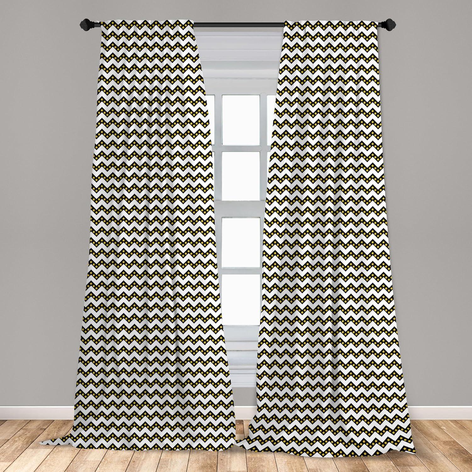 imageAmbesonne Boho Curtains Simplistic Ethnic Look Botanical Ornaments as Stripes Neutral Tones Window Treatments 2 Panel Set for Living Room Bedroom Pair of 28quot x 84quot Pale Khaki and Laurel GreenWhite and Yellow