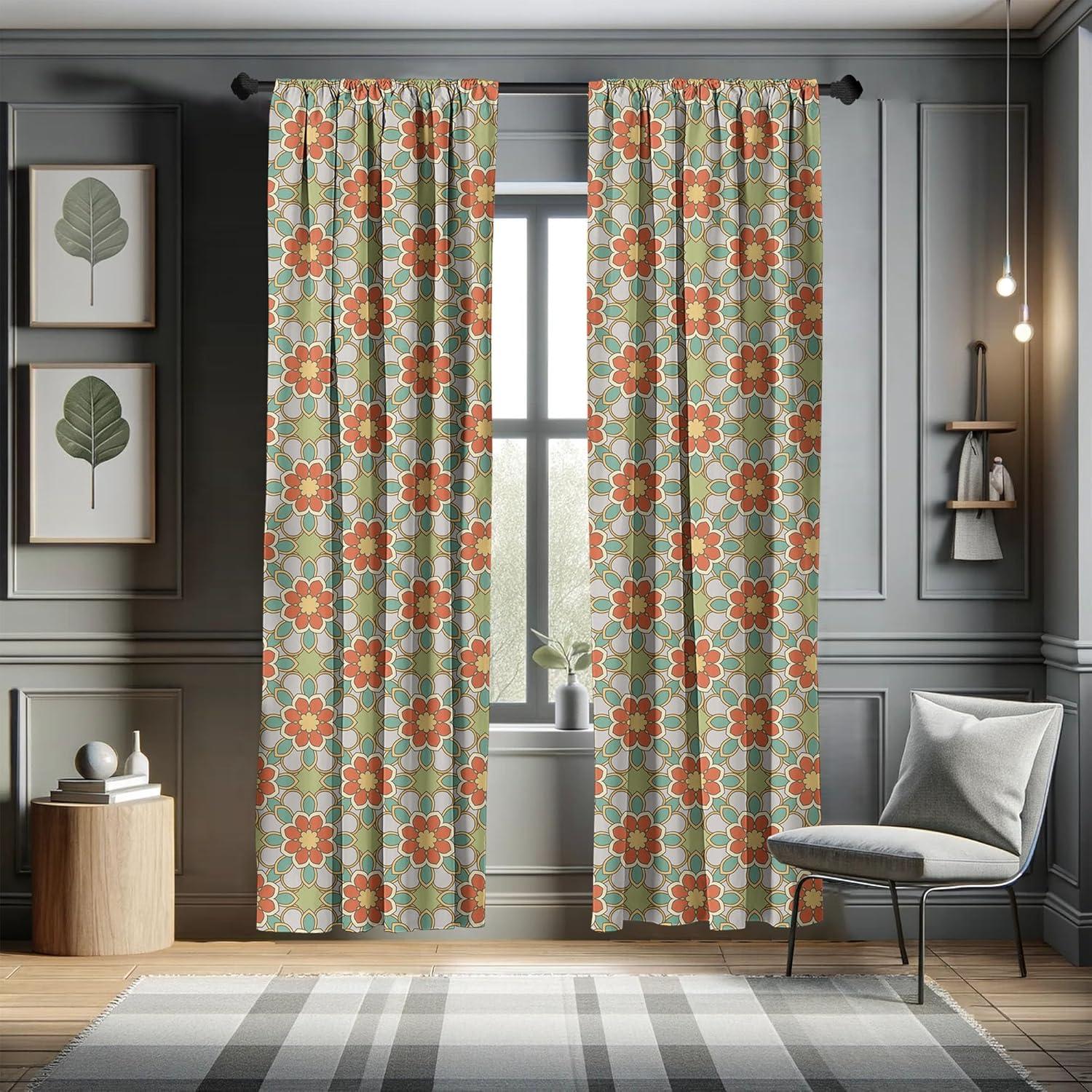 imageAmbesonne Boho Curtains Simplistic Ethnic Look Botanical Ornaments as Stripes Neutral Tones Window Treatments 2 Panel Set for Living Room Bedroom Pair of 28quot x 84quot Pale Khaki and Laurel GreenMulti Color