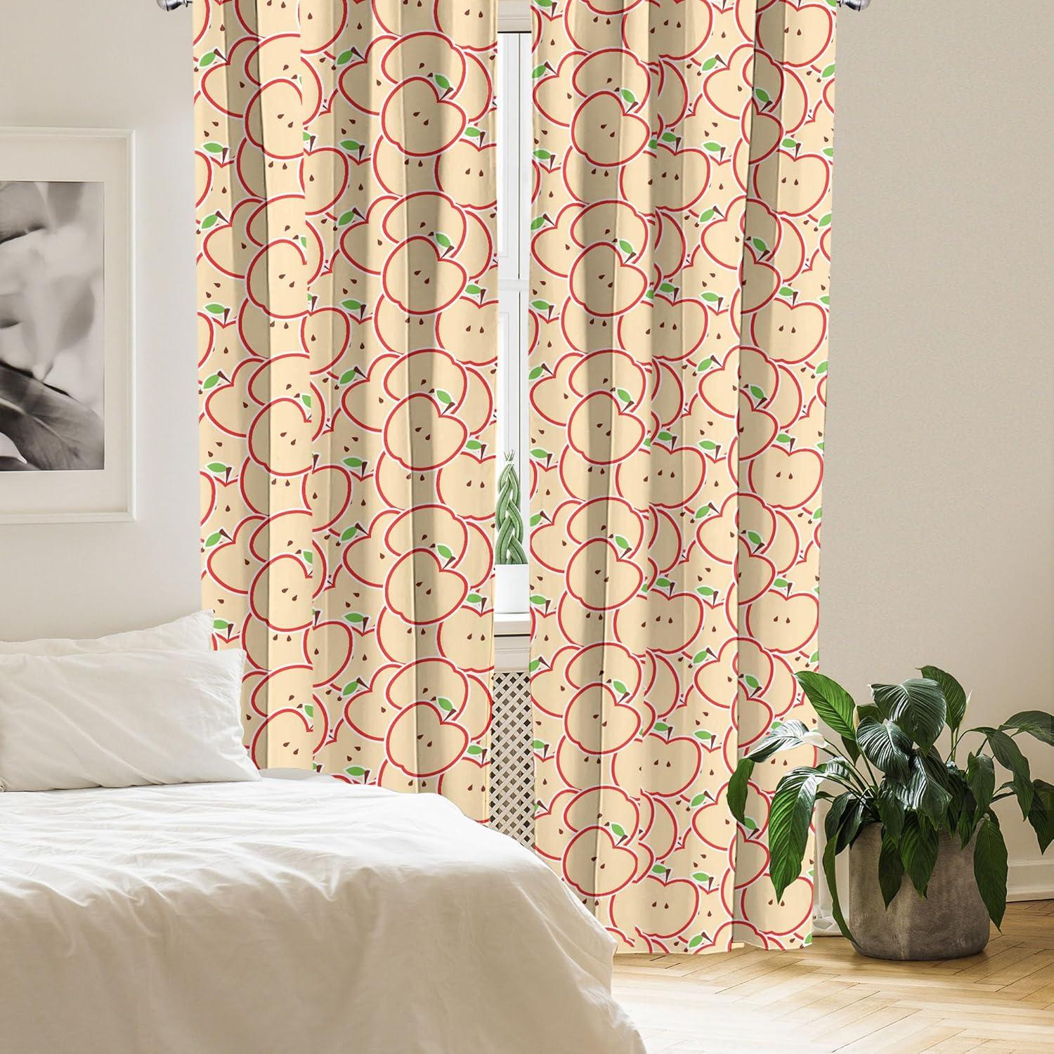 imageAmbesonne Boho Curtains Simplistic Ethnic Look Botanical Ornaments as Stripes Neutral Tones Window Treatments 2 Panel Set for Living Room Bedroom Pair of 28quot x 84quot Pale Khaki and Laurel GreenApple Green Beige and Red