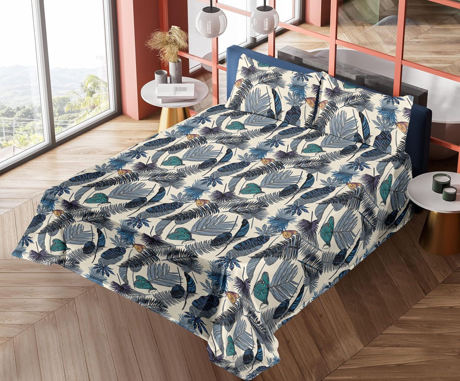 imageAmbesonne Butterflies Sheet Set Watercolor Design Branches Spring Life on Neutral Colored Backdrop Fitted and Flat Sheet with Pillowcases Bedding Accent 4 Piece Set Queen Pale Grey Sepia BlushChampagne and Dark Sky Blue