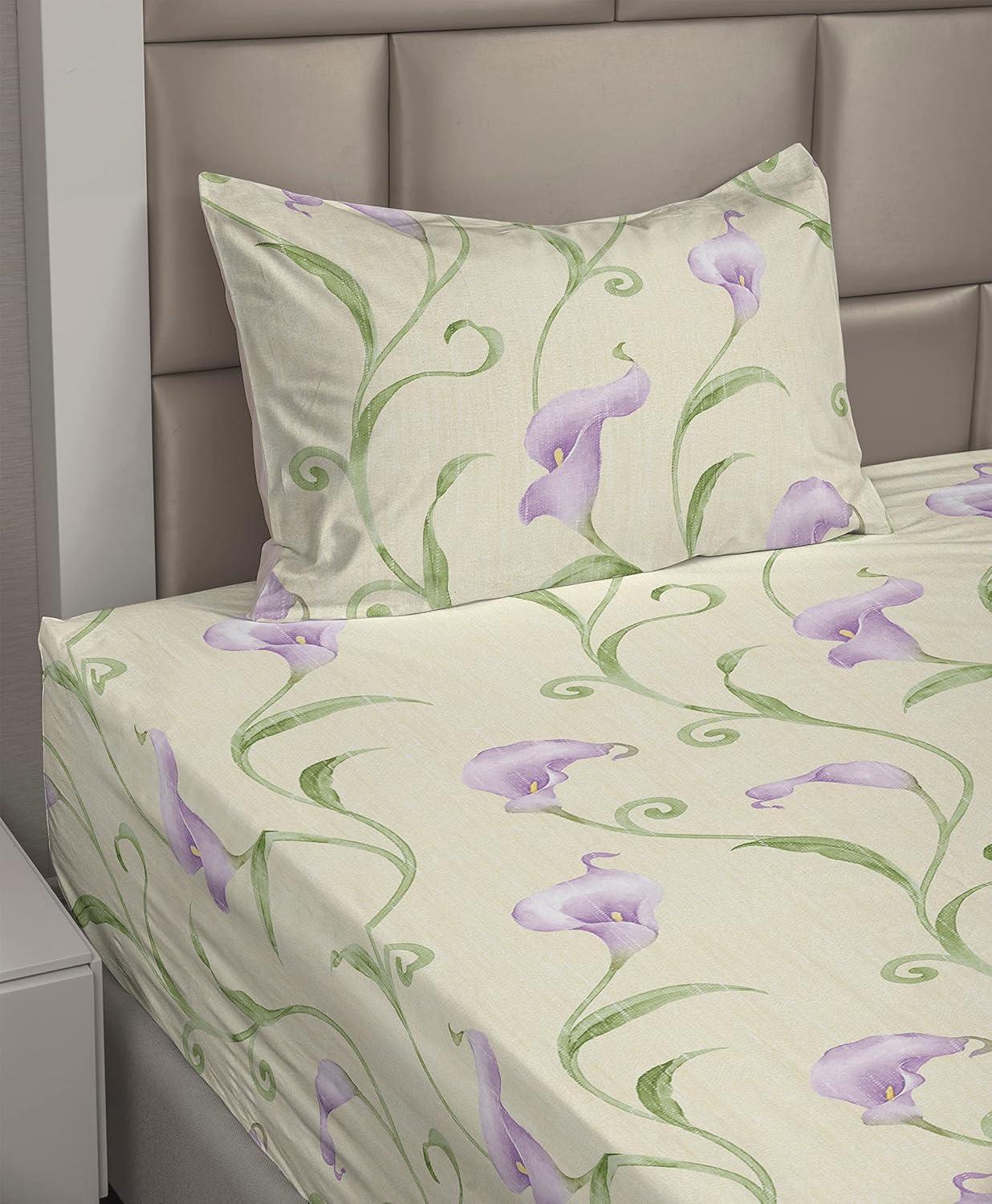 imageAmbesonne Butterflies Sheet Set Watercolor Design Branches Spring Life on Neutral Colored Backdrop Fitted and Flat Sheet with Pillowcases Bedding Accent 4 Piece Set Queen Pale Grey Sepia BlushAvocado Green Pale Lilac