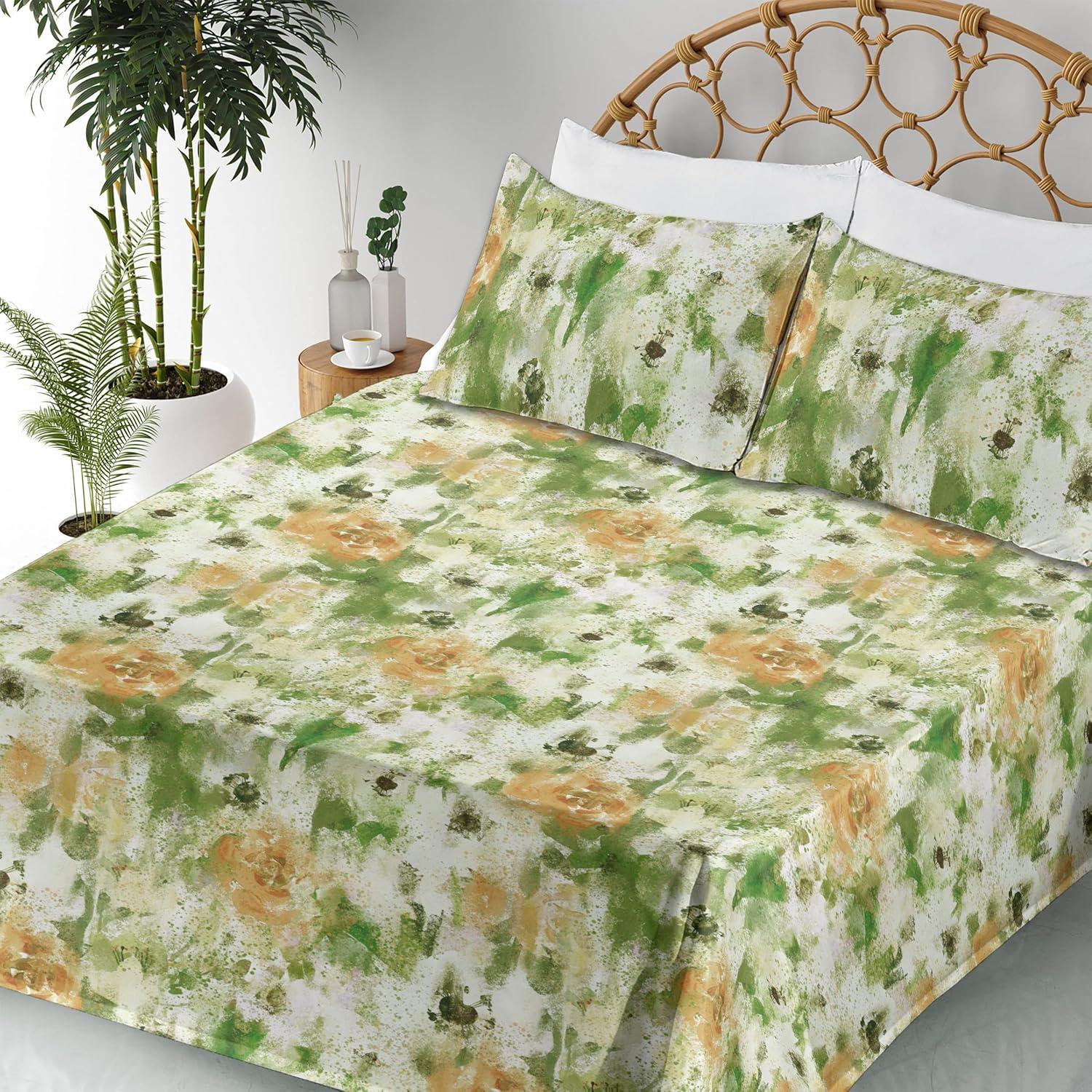 imageAmbesonne Butterflies Sheet Set Watercolor Design Branches Spring Life on Neutral Colored Backdrop Fitted and Flat Sheet with Pillowcases Bedding Accent 4 Piece Set Queen Pale Grey Sepia BlushOlive Green and Peach