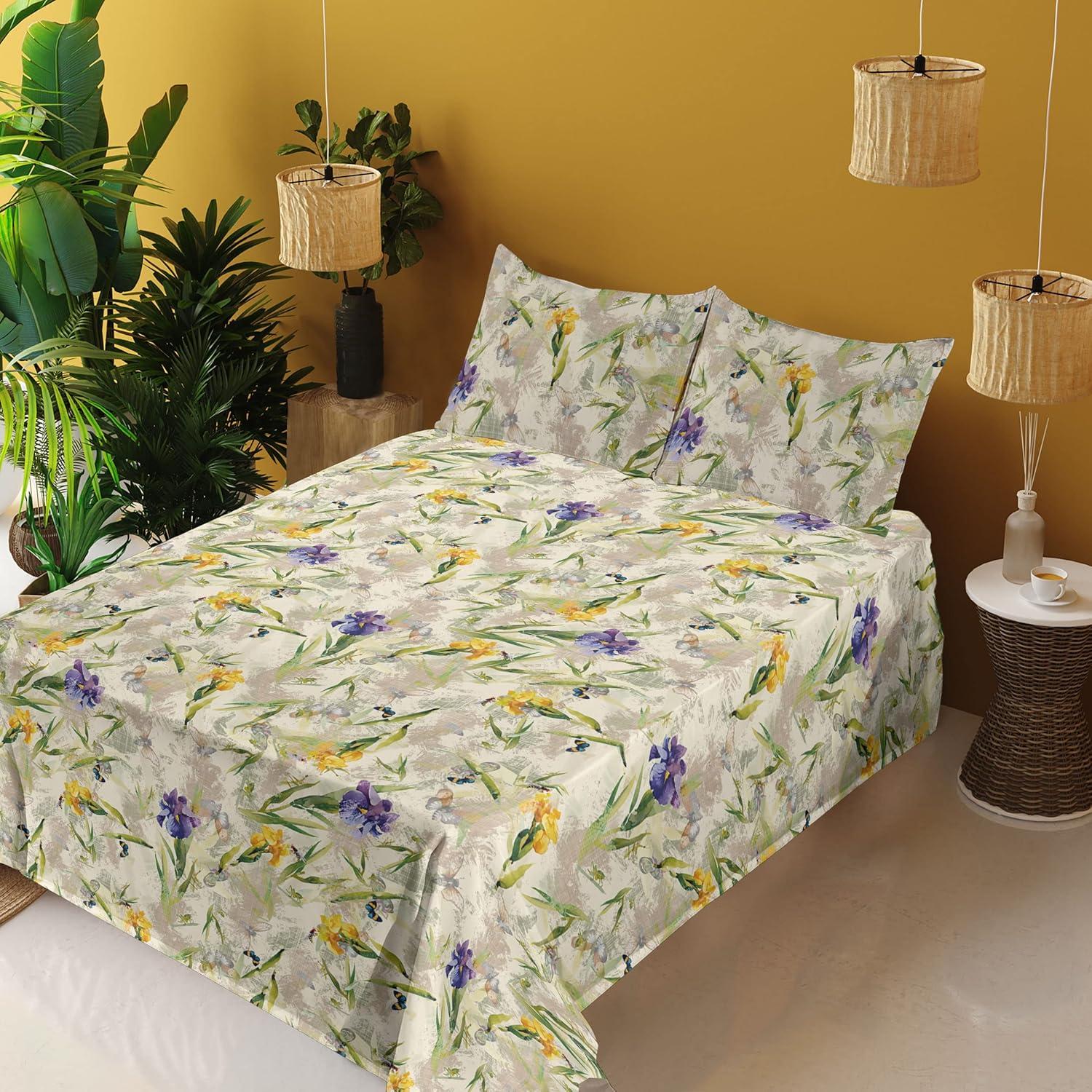 imageAmbesonne Butterflies Sheet Set Watercolor Design Branches Spring Life on Neutral Colored Backdrop Fitted and Flat Sheet with Pillowcases Bedding Accent 4 Piece Set Queen Pale Grey Sepia BlushCream Mustard Blue Violet