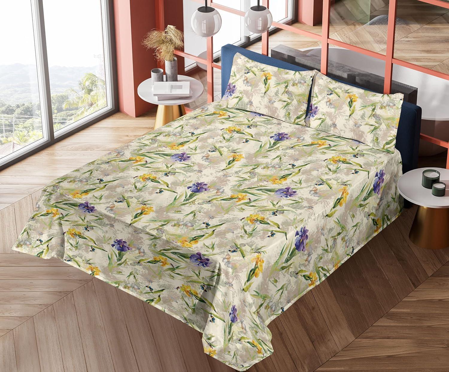 imageAmbesonne Butterflies Sheet Set Watercolor Design Branches Spring Life on Neutral Colored Backdrop Fitted and Flat Sheet with Pillowcases Bedding Accent 4 Piece Set Queen Pale Grey Sepia BlushCream Mustard Blue Violet