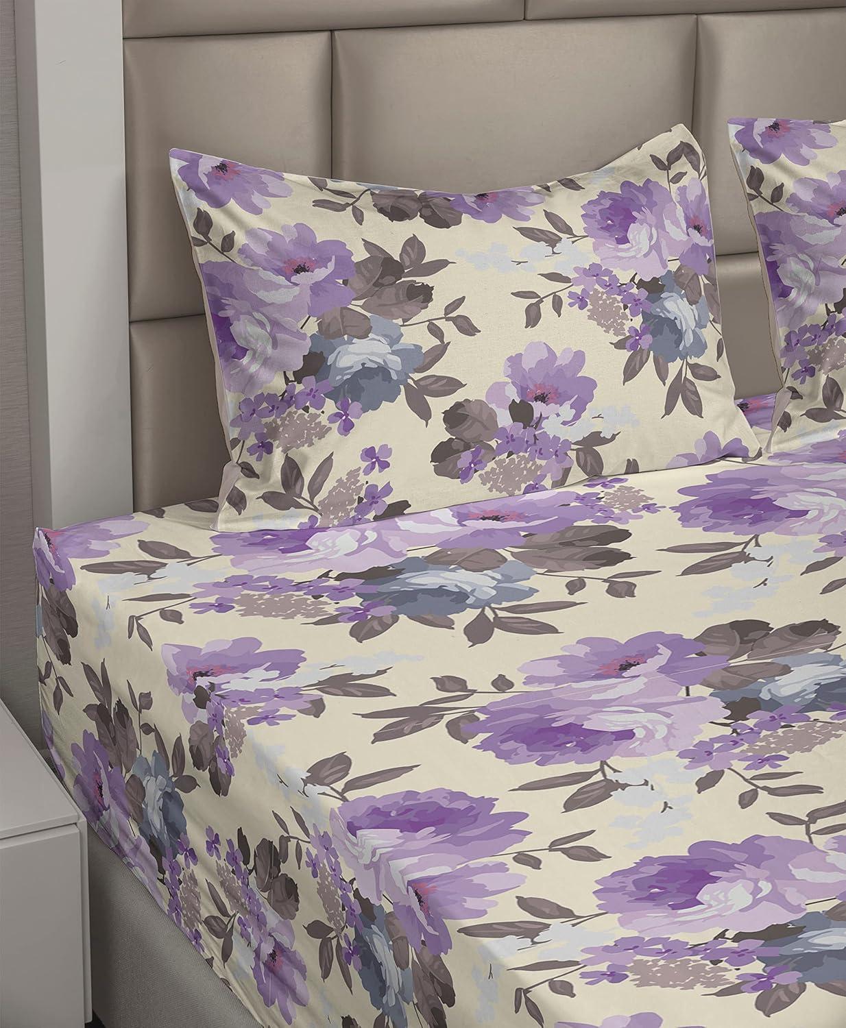 imageAmbesonne Butterflies Sheet Set Watercolor Design Branches Spring Life on Neutral Colored Backdrop Fitted and Flat Sheet with Pillowcases Bedding Accent 4 Piece Set Queen Pale Grey Sepia BlushLavender Champagne