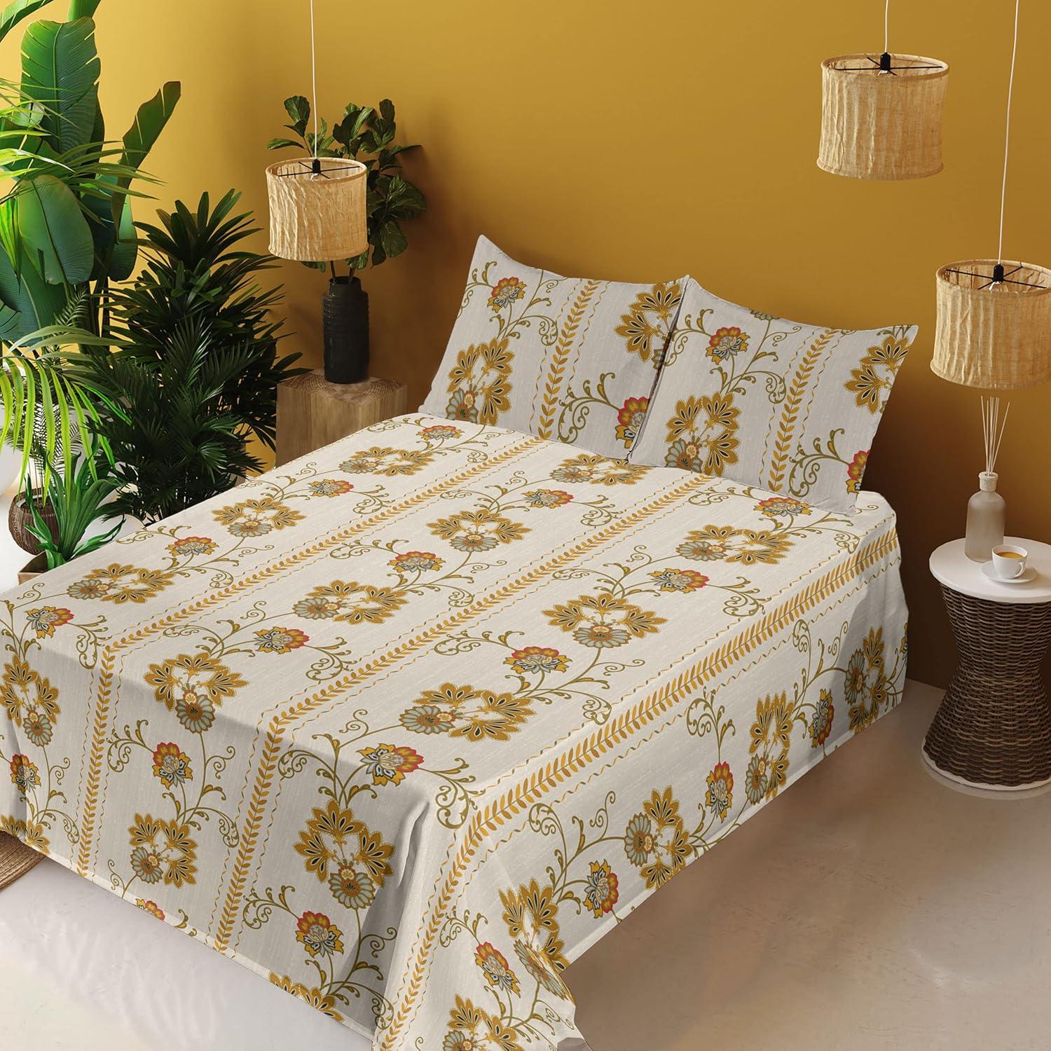 imageAmbesonne Butterflies Sheet Set Watercolor Design Branches Spring Life on Neutral Colored Backdrop Fitted and Flat Sheet with Pillowcases Bedding Accent 4 Piece Set Queen Pale Grey Sepia BlushPale Tan Dark Yellow