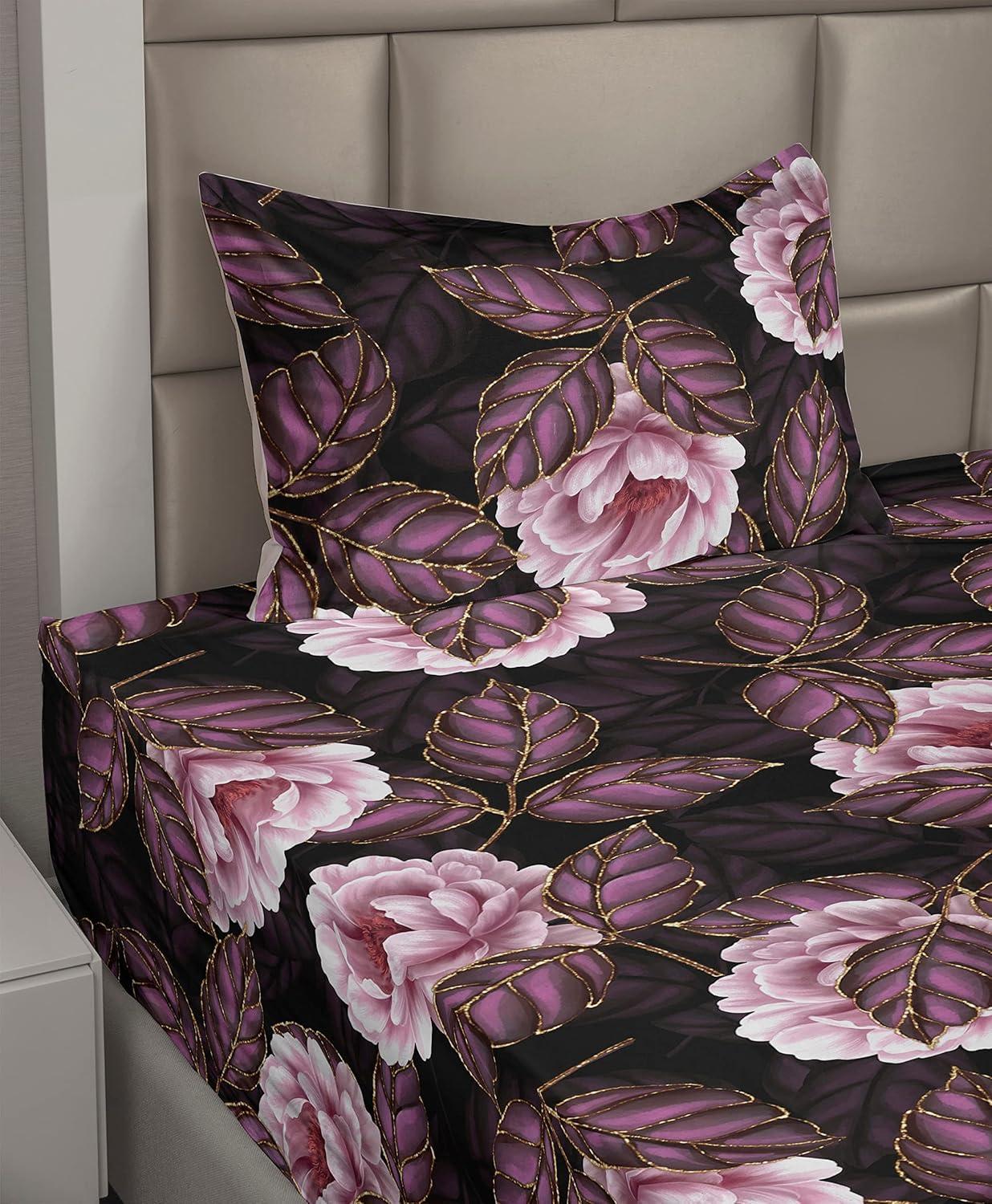 imageAmbesonne Butterflies Sheet Set Watercolor Design Branches Spring Life on Neutral Colored Backdrop Fitted and Flat Sheet with Pillowcases Bedding Accent 4 Piece Set Queen Pale Grey Sepia BlushDark Purple Blush and Plum
