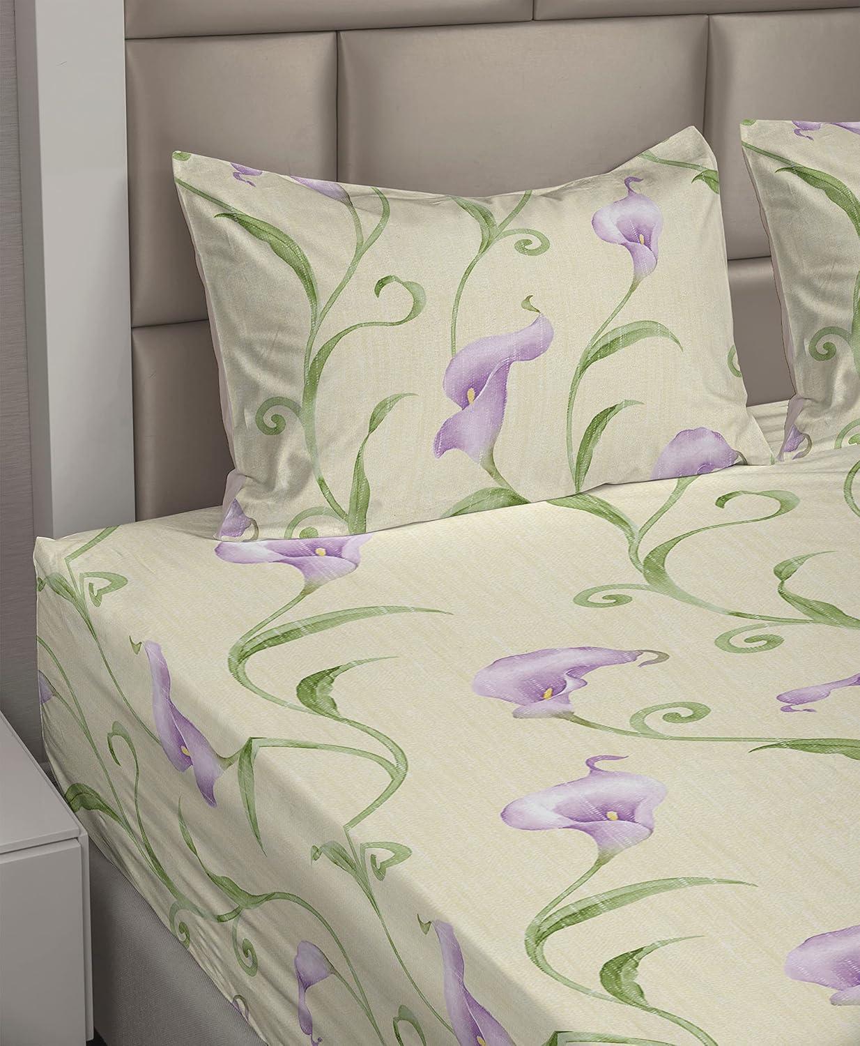 imageAmbesonne Butterflies Sheet Set Watercolor Design Branches Spring Life on Neutral Colored Backdrop Fitted and Flat Sheet with Pillowcases Bedding Accent 4 Piece Set Queen Pale Grey Sepia BlushAvocado Green Pale Lilac