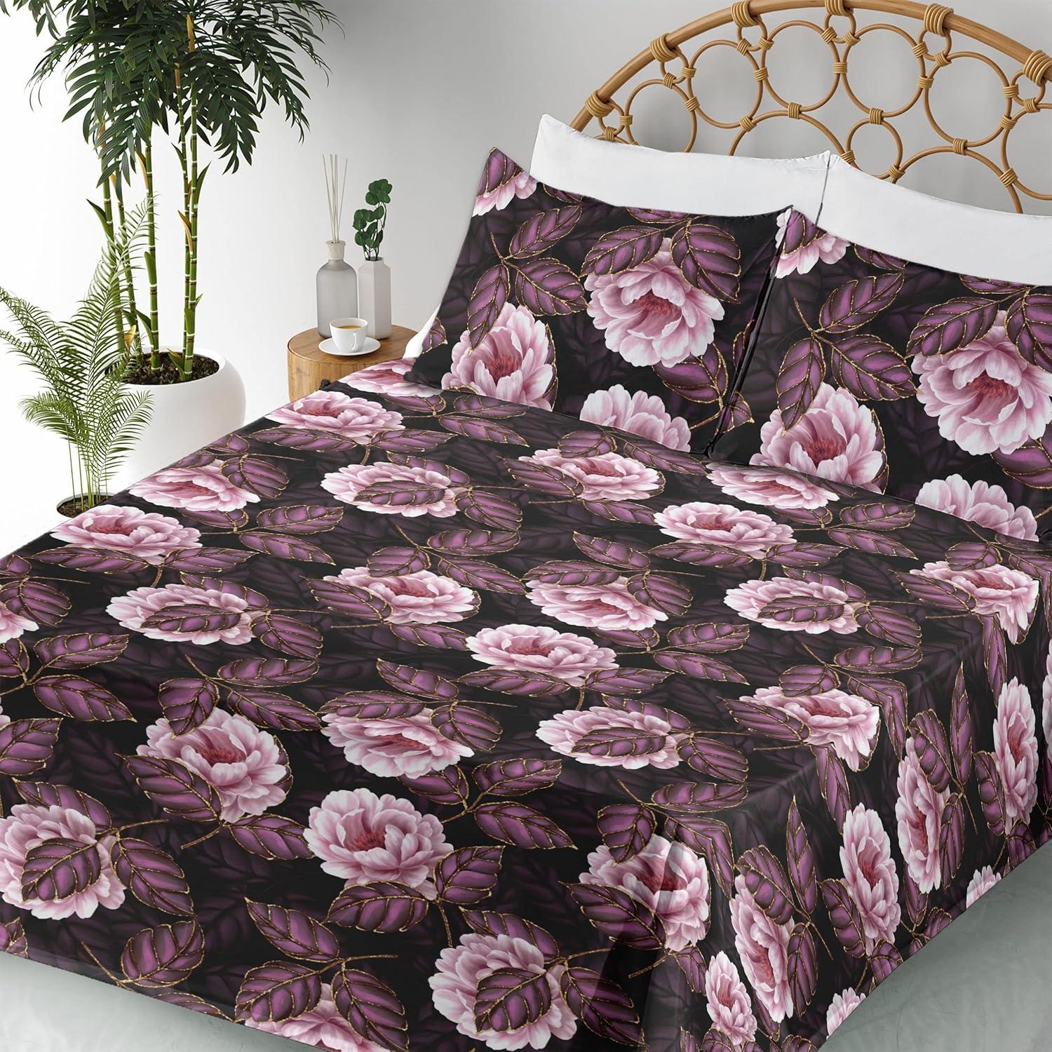 imageAmbesonne Butterflies Sheet Set Watercolor Design Branches Spring Life on Neutral Colored Backdrop Fitted and Flat Sheet with Pillowcases Bedding Accent 4 Piece Set Queen Pale Grey Sepia BlushDark Purple Blush and Plum