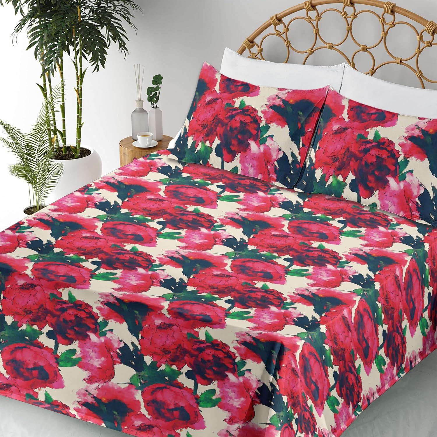 imageAmbesonne Butterflies Sheet Set Watercolor Design Branches Spring Life on Neutral Colored Backdrop Fitted and Flat Sheet with Pillowcases Bedding Accent 4 Piece Set Queen Pale Grey Sepia BlushDark Coral Champagne