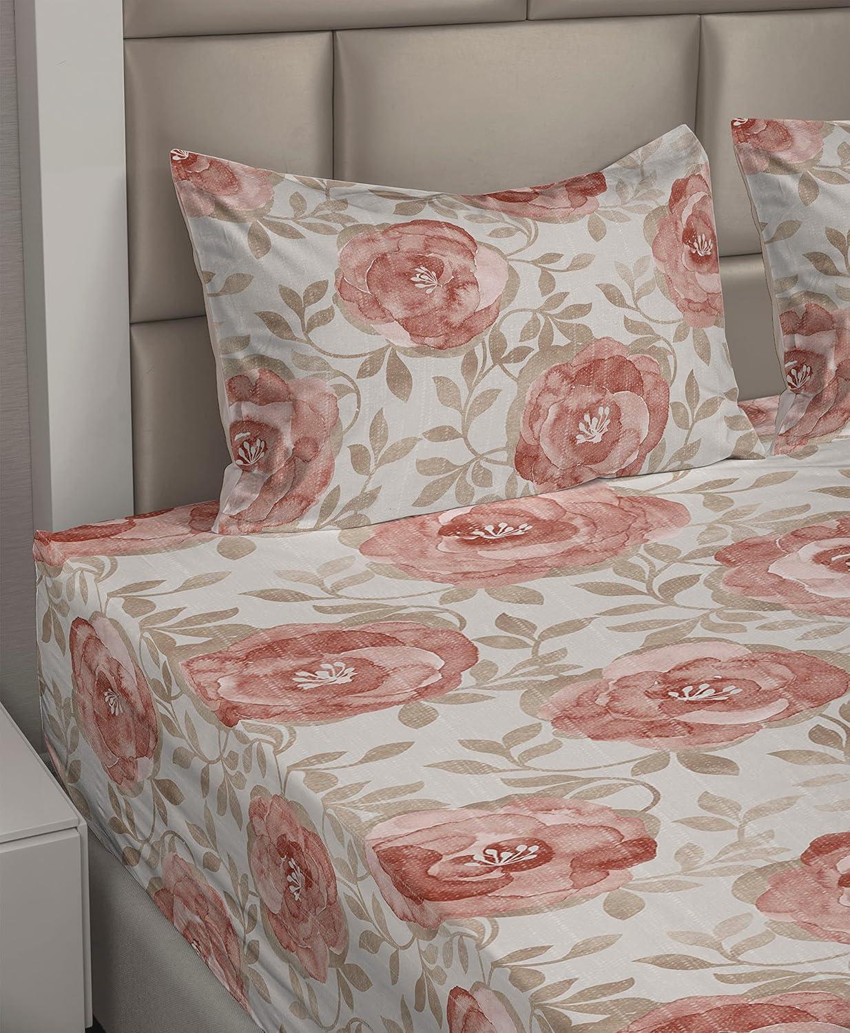imageAmbesonne Butterflies Sheet Set Watercolor Design Branches Spring Life on Neutral Colored Backdrop Fitted and Flat Sheet with Pillowcases Bedding Accent 4 Piece Set Queen Pale Grey Sepia BlushPale Rose Eggshell