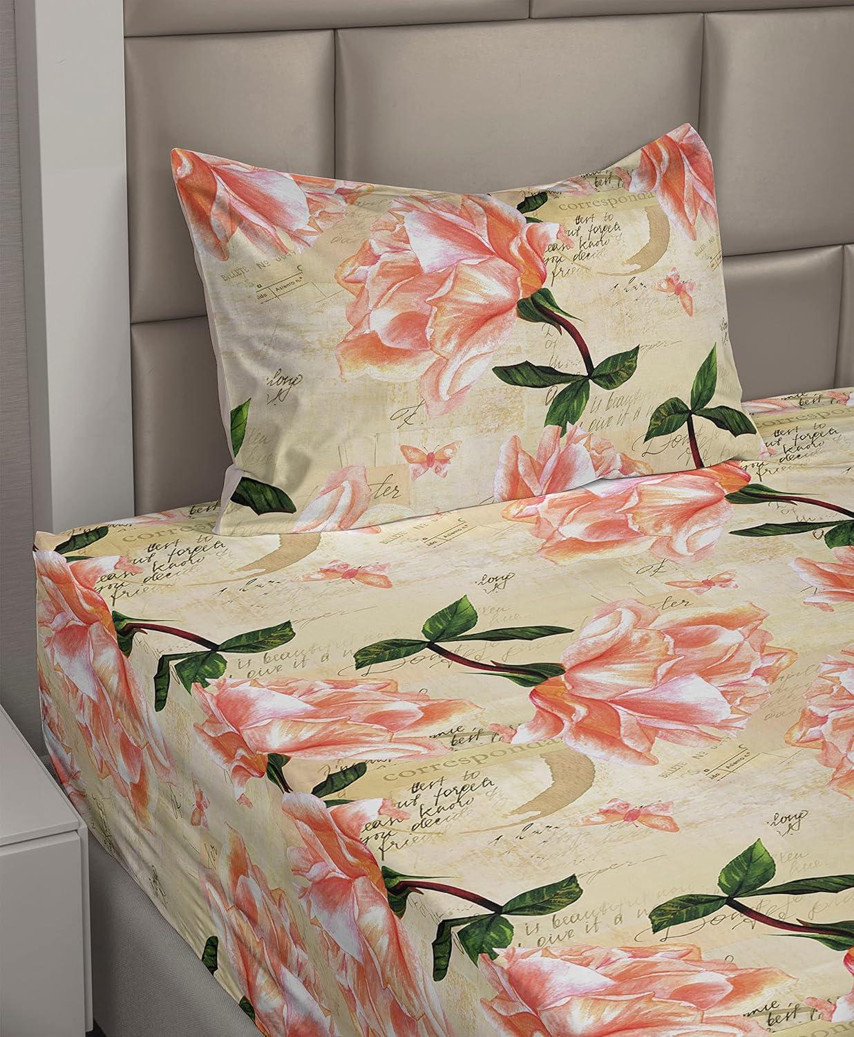 imageAmbesonne Butterflies Sheet Set Watercolor Design Branches Spring Life on Neutral Colored Backdrop Fitted and Flat Sheet with Pillowcases Bedding Accent 4 Piece Set Queen Pale Grey Sepia BlushBeige Coral and Green