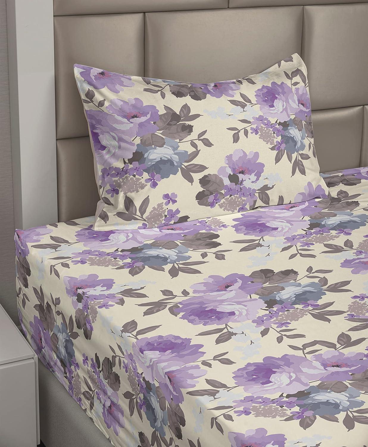 imageAmbesonne Butterflies Sheet Set Watercolor Design Branches Spring Life on Neutral Colored Backdrop Fitted and Flat Sheet with Pillowcases Bedding Accent 4 Piece Set Queen Pale Grey Sepia BlushLavender Champagne