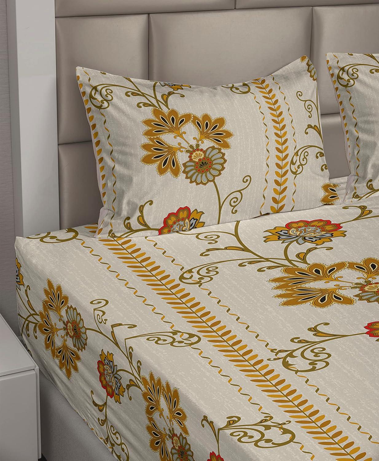 imageAmbesonne Butterflies Sheet Set Watercolor Design Branches Spring Life on Neutral Colored Backdrop Fitted and Flat Sheet with Pillowcases Bedding Accent 4 Piece Set Queen Pale Grey Sepia BlushPale Tan Dark Yellow