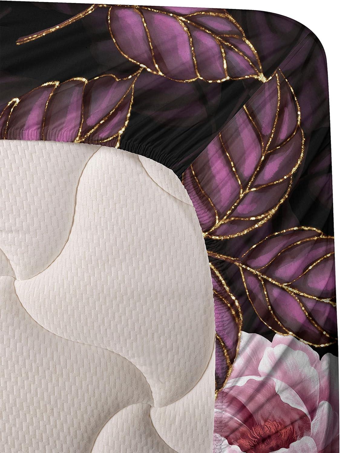 imageAmbesonne Butterflies Sheet Set Watercolor Design Branches Spring Life on Neutral Colored Backdrop Fitted and Flat Sheet with Pillowcases Bedding Accent 4 Piece Set Queen Pale Grey Sepia BlushDark Purple Blush and Plum