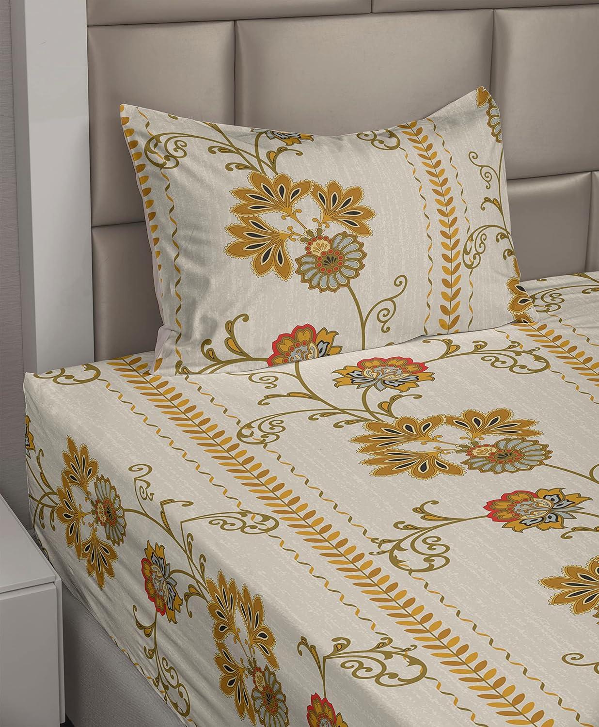 imageAmbesonne Butterflies Sheet Set Watercolor Design Branches Spring Life on Neutral Colored Backdrop Fitted and Flat Sheet with Pillowcases Bedding Accent 4 Piece Set Queen Pale Grey Sepia BlushPale Tan Dark Yellow
