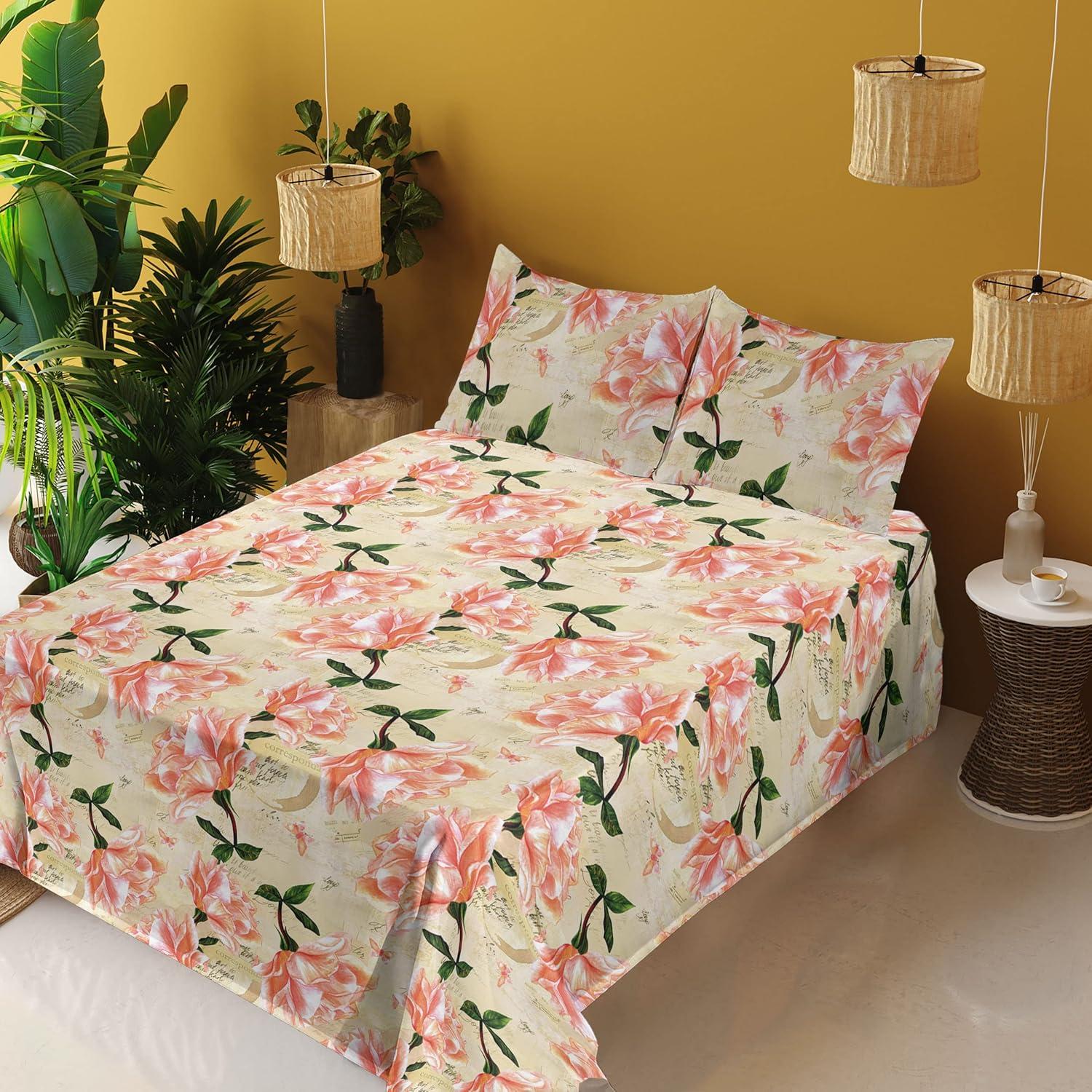 imageAmbesonne Butterflies Sheet Set Watercolor Design Branches Spring Life on Neutral Colored Backdrop Fitted and Flat Sheet with Pillowcases Bedding Accent 4 Piece Set Queen Pale Grey Sepia BlushBeige Coral and Green
