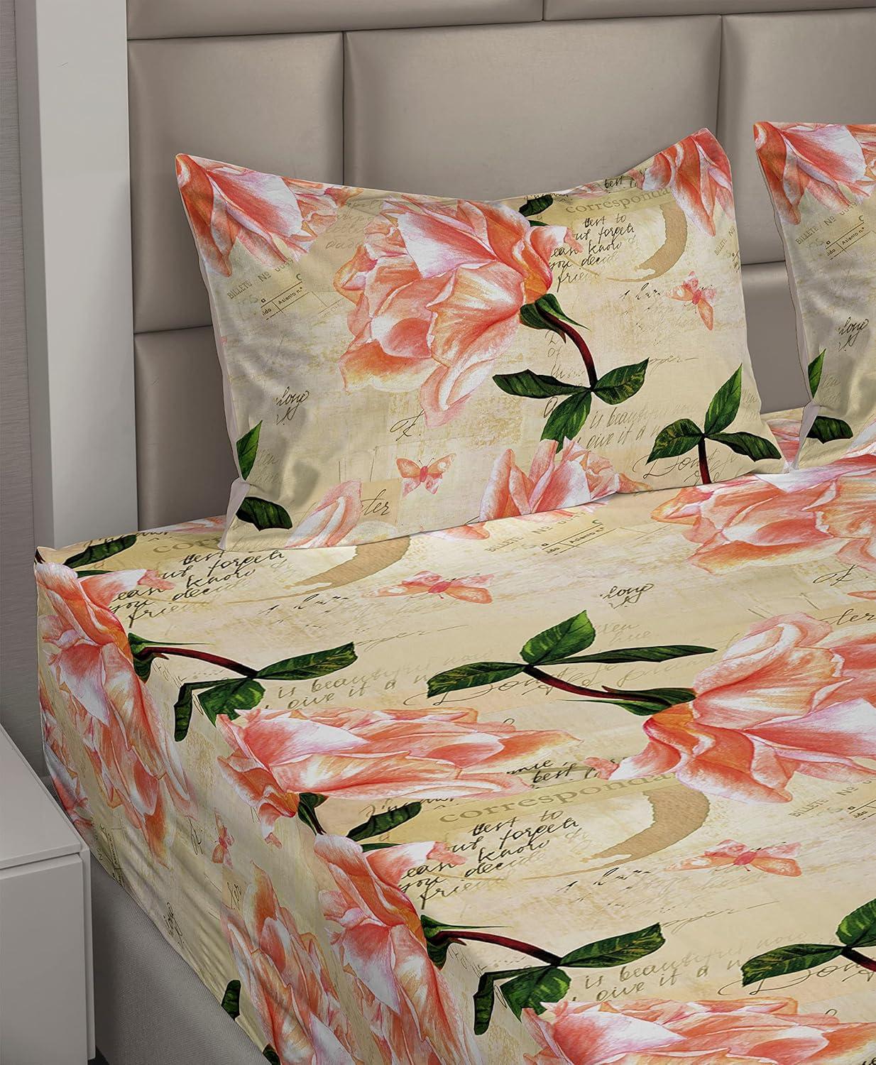imageAmbesonne Butterflies Sheet Set Watercolor Design Branches Spring Life on Neutral Colored Backdrop Fitted and Flat Sheet with Pillowcases Bedding Accent 4 Piece Set Queen Pale Grey Sepia BlushBeige Coral and Green