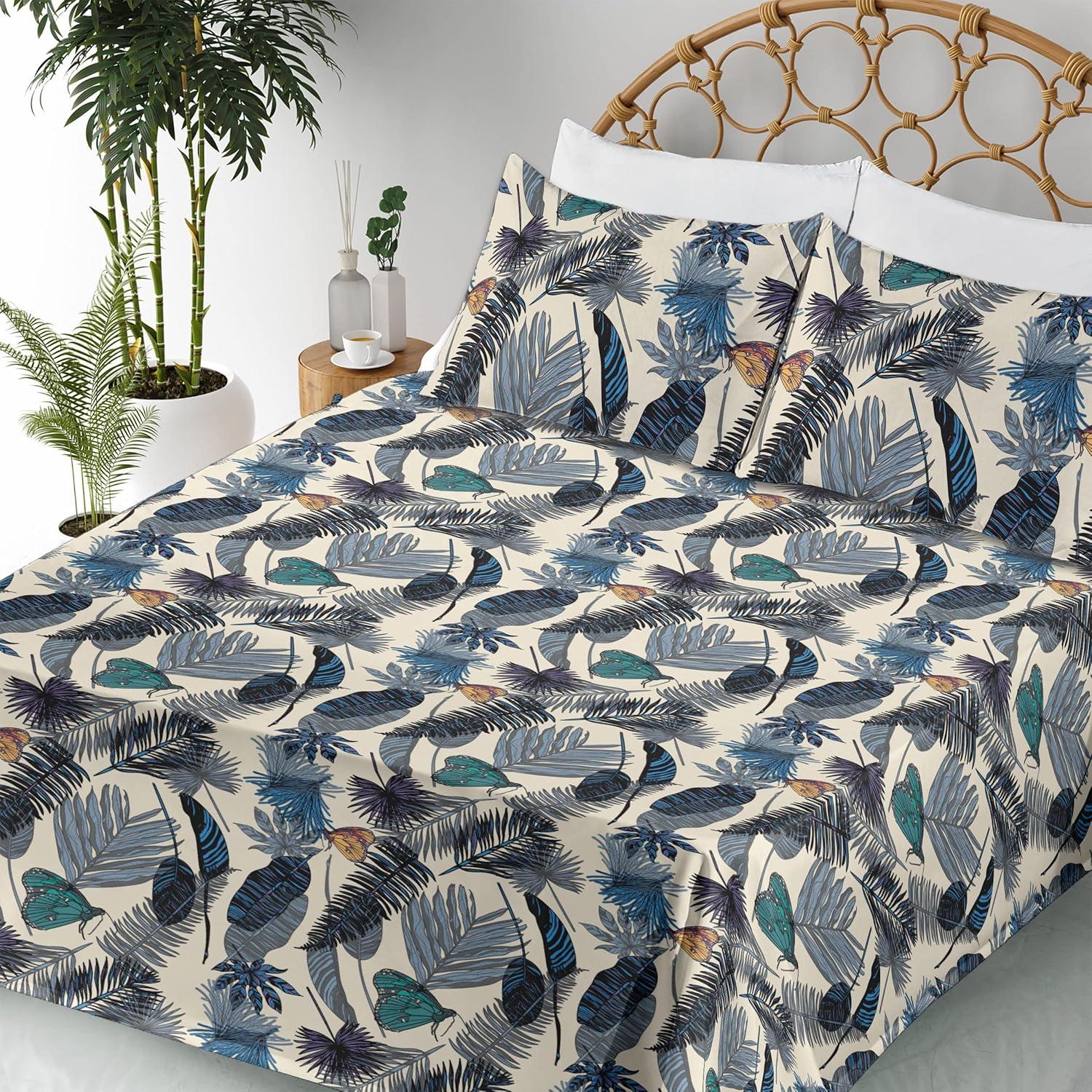 imageAmbesonne Butterflies Sheet Set Watercolor Design Branches Spring Life on Neutral Colored Backdrop Fitted and Flat Sheet with Pillowcases Bedding Accent 4 Piece Set Queen Pale Grey Sepia BlushChampagne and Dark Sky Blue