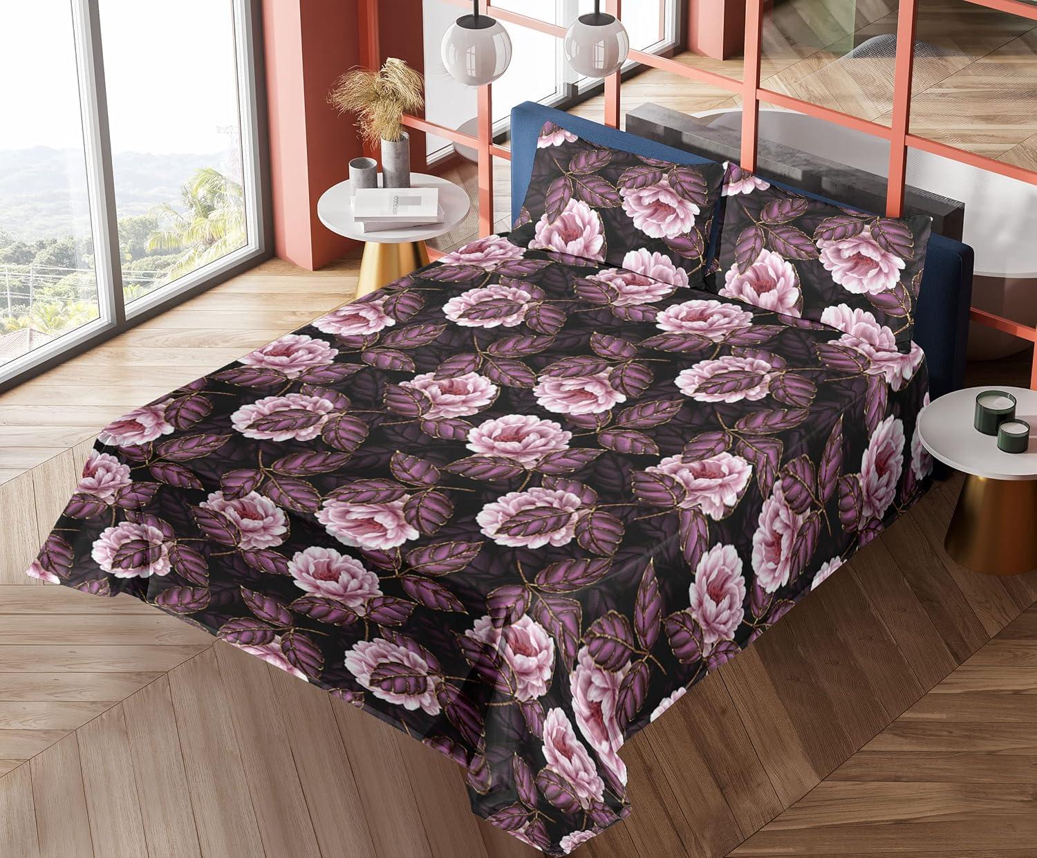 imageAmbesonne Butterflies Sheet Set Watercolor Design Branches Spring Life on Neutral Colored Backdrop Fitted and Flat Sheet with Pillowcases Bedding Accent 4 Piece Set Queen Pale Grey Sepia BlushDark Purple Blush and Plum