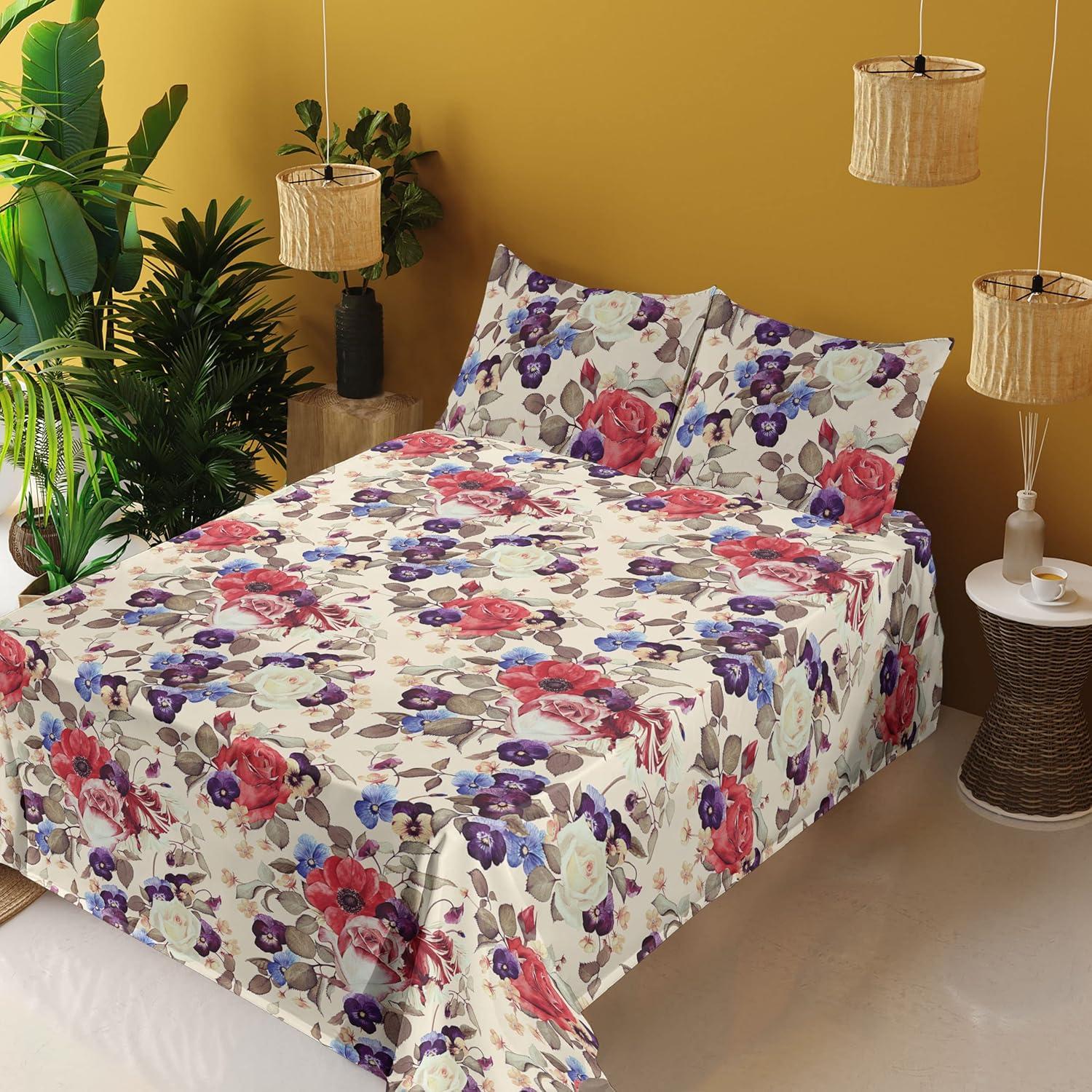 imageAmbesonne Butterflies Sheet Set Watercolor Design Branches Spring Life on Neutral Colored Backdrop Fitted and Flat Sheet with Pillowcases Bedding Accent 4 Piece Set Queen Pale Grey Sepia BlushDark Coral and Champagne