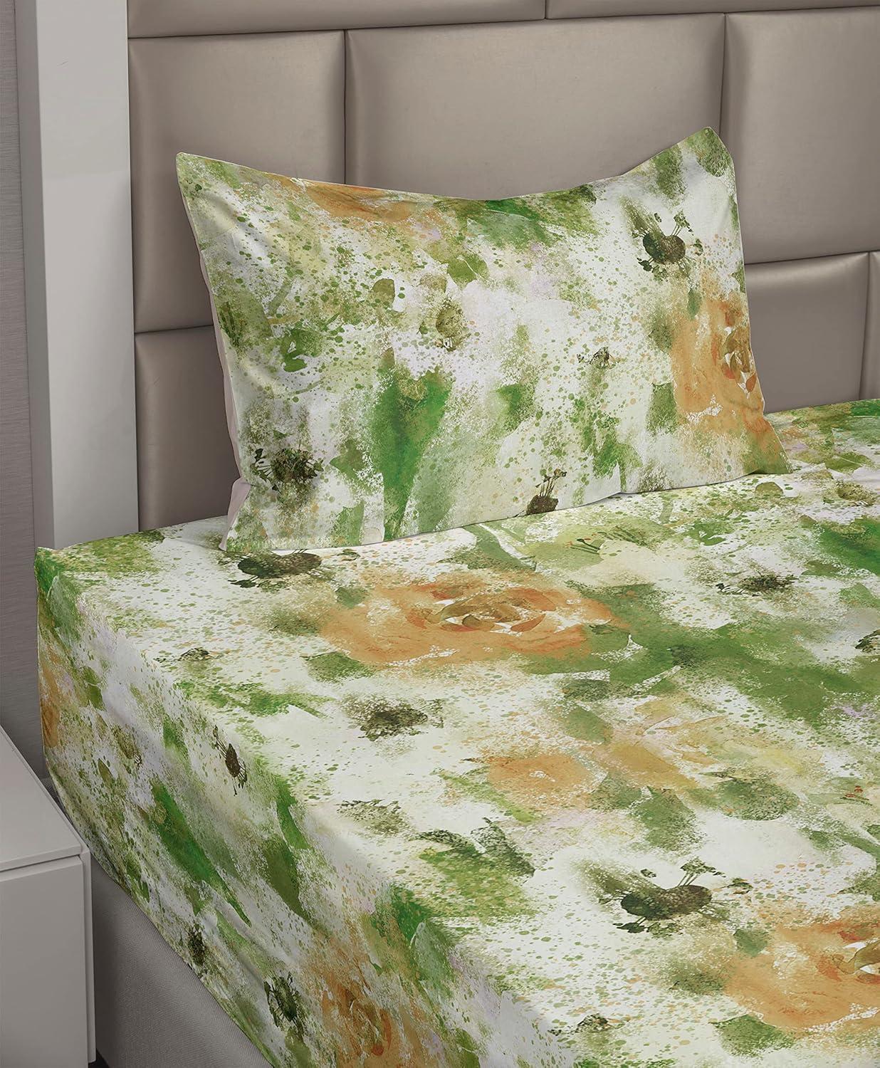 imageAmbesonne Butterflies Sheet Set Watercolor Design Branches Spring Life on Neutral Colored Backdrop Fitted and Flat Sheet with Pillowcases Bedding Accent 4 Piece Set Queen Pale Grey Sepia BlushOlive Green and Peach