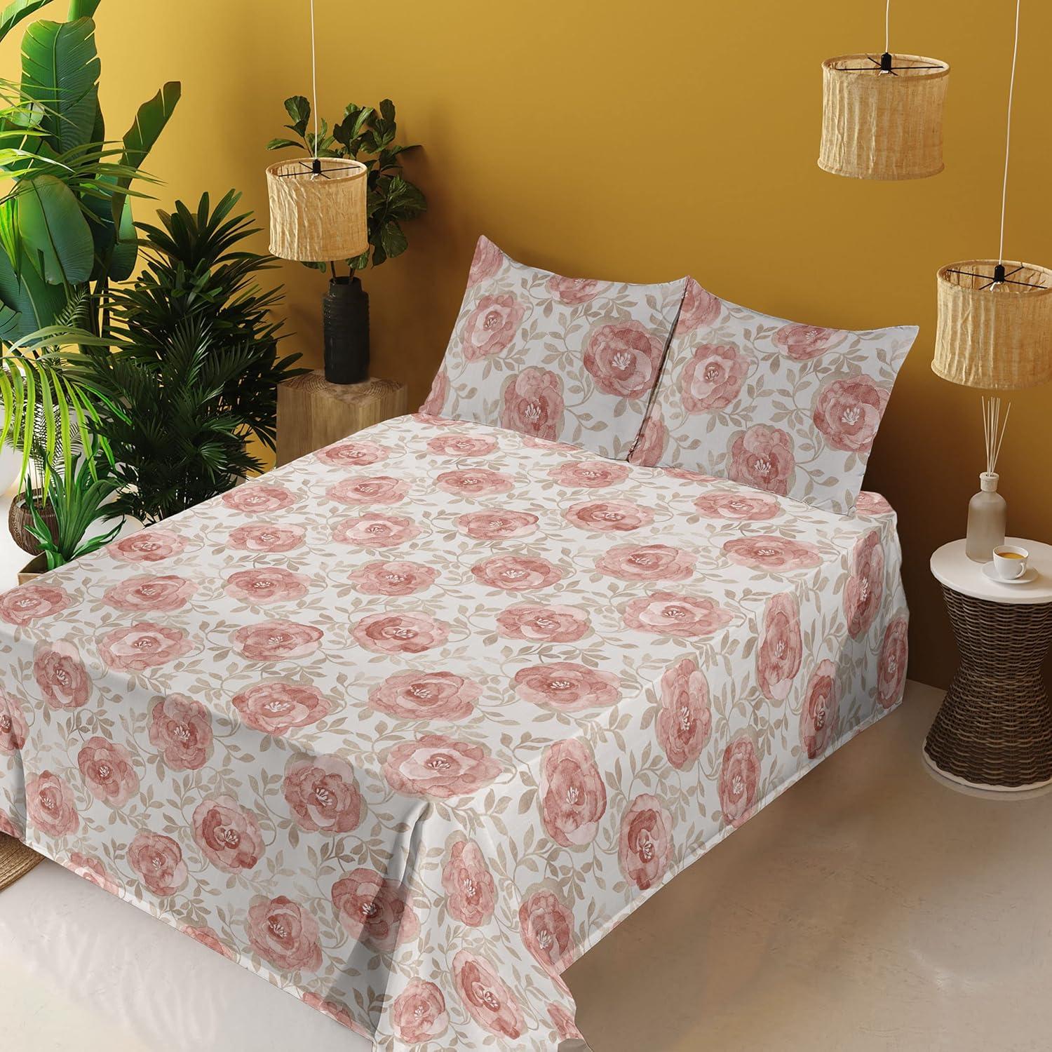 imageAmbesonne Butterflies Sheet Set Watercolor Design Branches Spring Life on Neutral Colored Backdrop Fitted and Flat Sheet with Pillowcases Bedding Accent 4 Piece Set Queen Pale Grey Sepia BlushPale Rose Eggshell