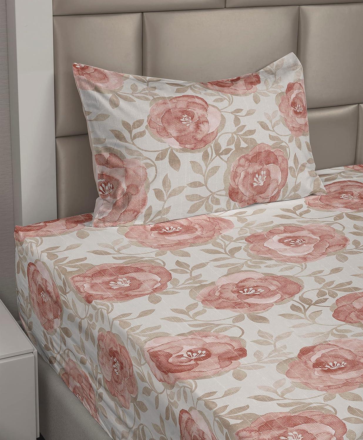 imageAmbesonne Butterflies Sheet Set Watercolor Design Branches Spring Life on Neutral Colored Backdrop Fitted and Flat Sheet with Pillowcases Bedding Accent 4 Piece Set Queen Pale Grey Sepia BlushPale Rose Eggshell
