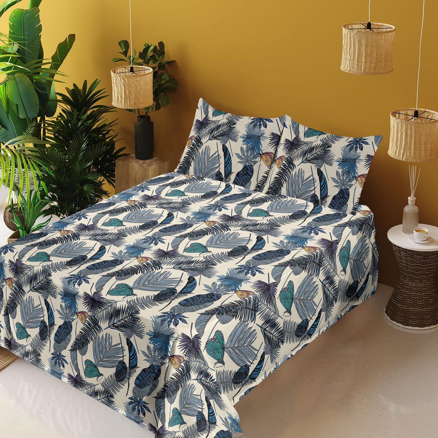 imageAmbesonne Butterflies Sheet Set Watercolor Design Branches Spring Life on Neutral Colored Backdrop Fitted and Flat Sheet with Pillowcases Bedding Accent 4 Piece Set Queen Pale Grey Sepia BlushChampagne and Dark Sky Blue
