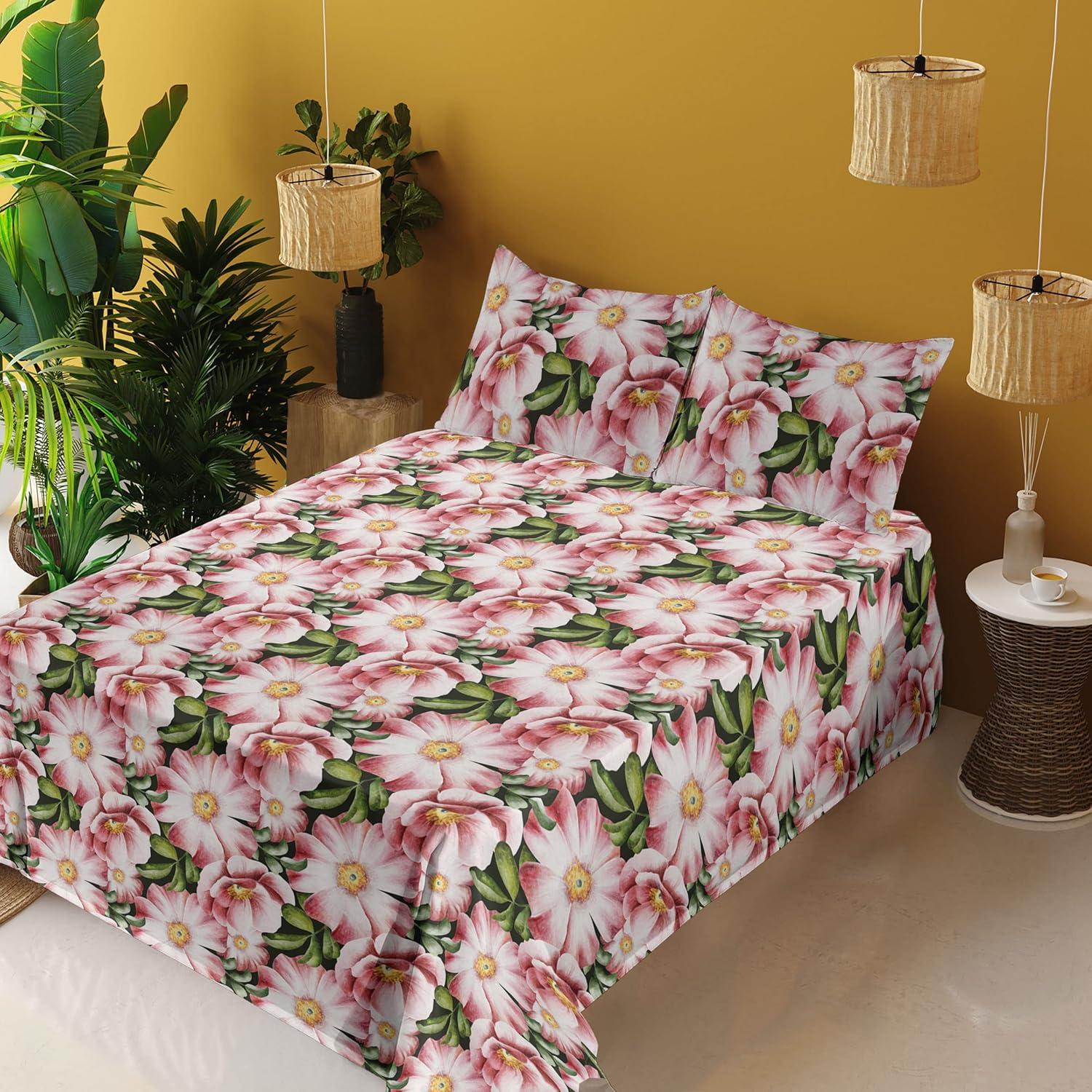 imageAmbesonne Butterflies Sheet Set Watercolor Design Branches Spring Life on Neutral Colored Backdrop Fitted and Flat Sheet with Pillowcases Bedding Accent 4 Piece Set Queen Pale Grey Sepia BlushPistachio Green Blush