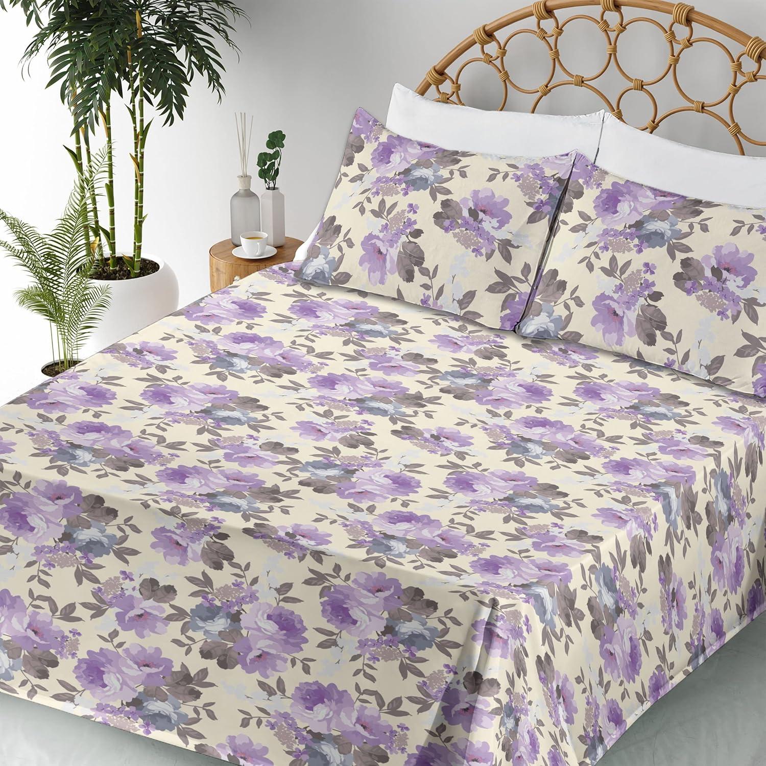 imageAmbesonne Butterflies Sheet Set Watercolor Design Branches Spring Life on Neutral Colored Backdrop Fitted and Flat Sheet with Pillowcases Bedding Accent 4 Piece Set Queen Pale Grey Sepia BlushLavender Champagne