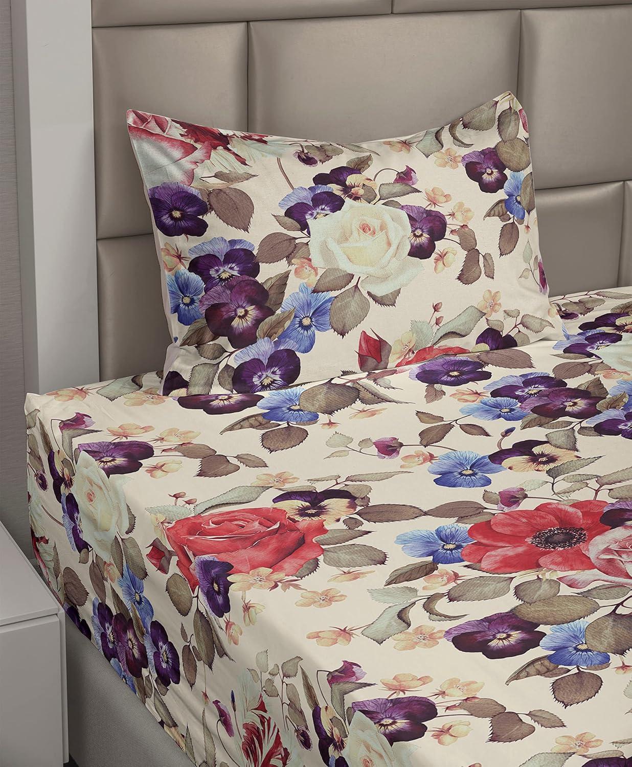 imageAmbesonne Butterflies Sheet Set Watercolor Design Branches Spring Life on Neutral Colored Backdrop Fitted and Flat Sheet with Pillowcases Bedding Accent 4 Piece Set Queen Pale Grey Sepia BlushDark Coral and Champagne