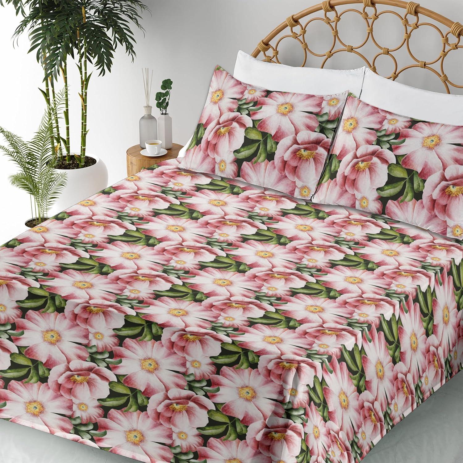 imageAmbesonne Butterflies Sheet Set Watercolor Design Branches Spring Life on Neutral Colored Backdrop Fitted and Flat Sheet with Pillowcases Bedding Accent 4 Piece Set Queen Pale Grey Sepia BlushPistachio Green Blush