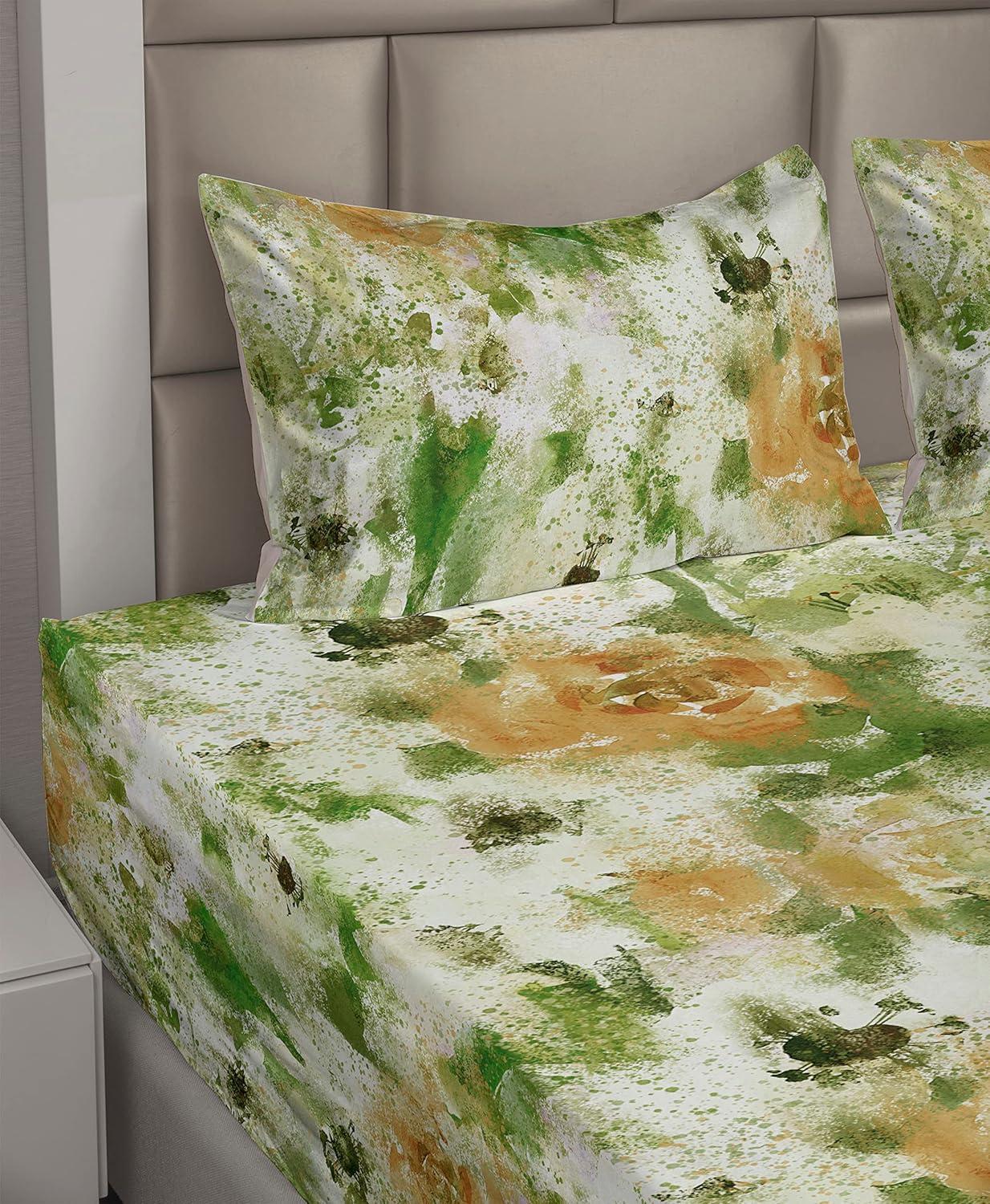 imageAmbesonne Butterflies Sheet Set Watercolor Design Branches Spring Life on Neutral Colored Backdrop Fitted and Flat Sheet with Pillowcases Bedding Accent 4 Piece Set Queen Pale Grey Sepia BlushOlive Green and Peach