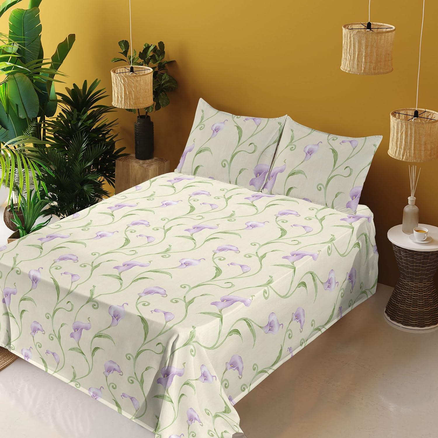 imageAmbesonne Butterflies Sheet Set Watercolor Design Branches Spring Life on Neutral Colored Backdrop Fitted and Flat Sheet with Pillowcases Bedding Accent 4 Piece Set Queen Pale Grey Sepia BlushAvocado Green Pale Lilac
