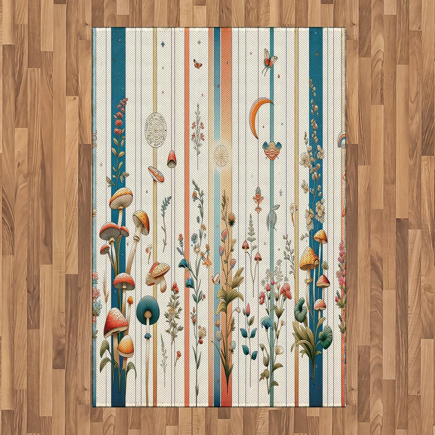 imageAmbesonne Classic Area Rug Hedonistic Pampered Room in Muted Tones Neutral Colors Rich Ornament Flat Woven Accent Rug for Living Room Bedroom Dining Room 4 X 5 7quot Coconut and Off WhitePetrol Blue Salmon White