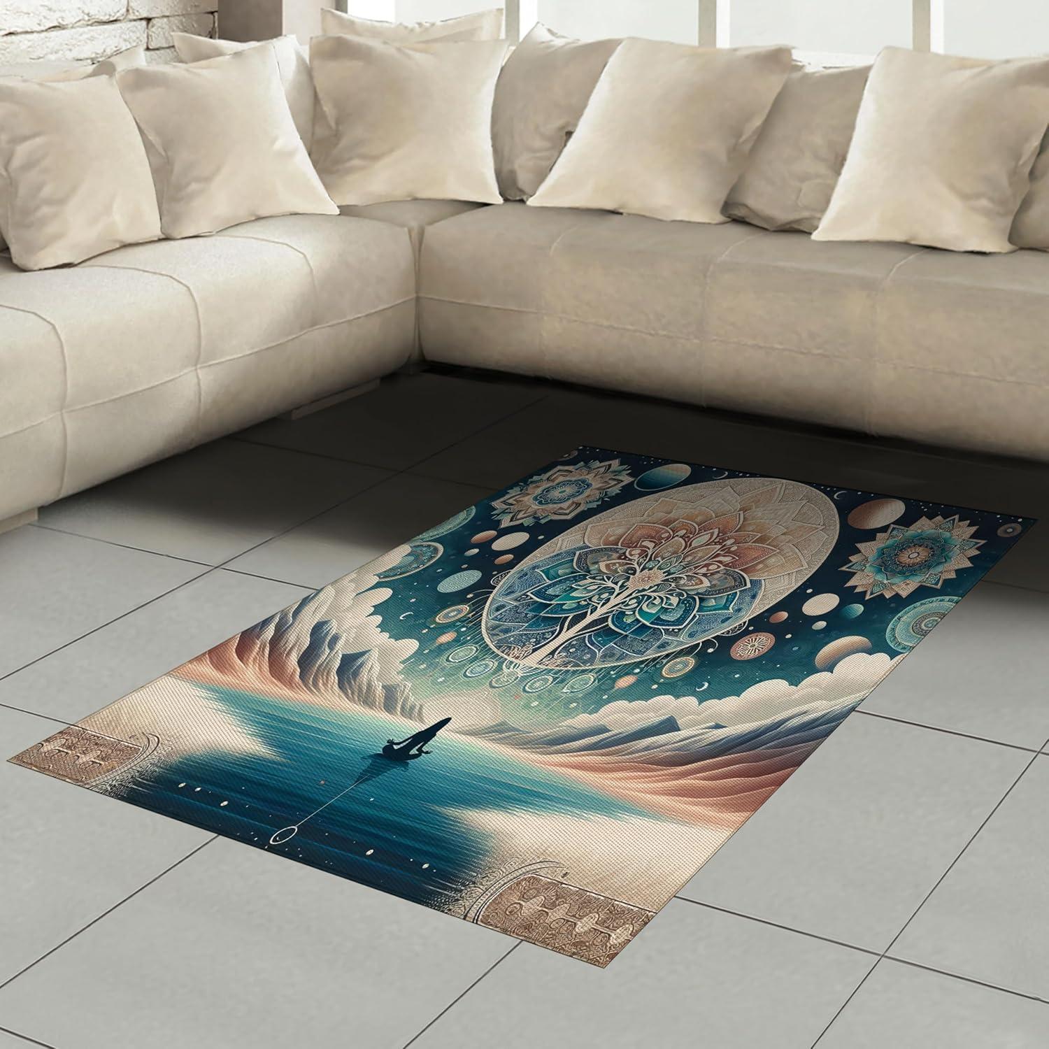 imageAmbesonne Classic Area Rug Hedonistic Pampered Room in Muted Tones Neutral Colors Rich Ornament Flat Woven Accent Rug for Living Room Bedroom Dining Room 4 X 5 7quot Coconut and Off WhiteDark Turquoise and Peach