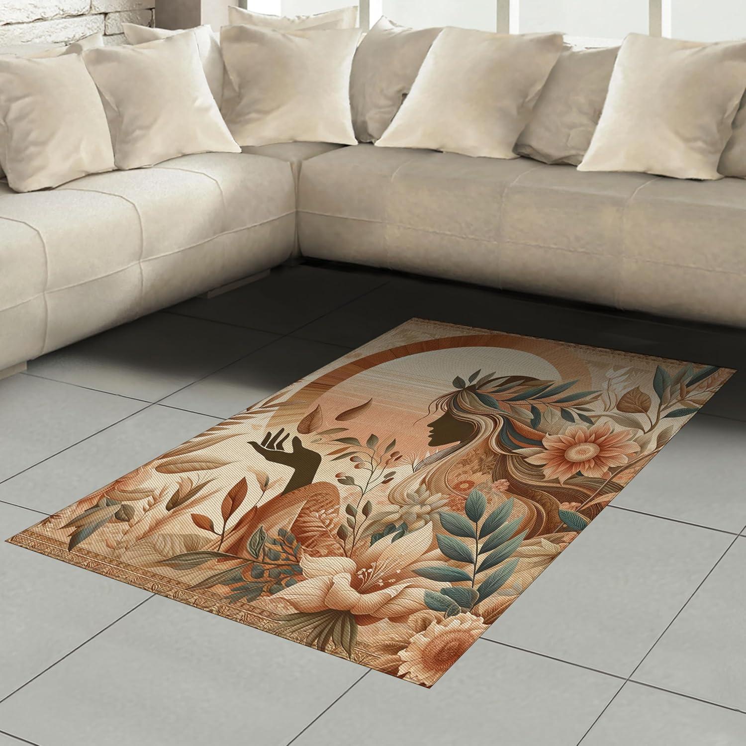 imageAmbesonne Classic Area Rug Hedonistic Pampered Room in Muted Tones Neutral Colors Rich Ornament Flat Woven Accent Rug for Living Room Bedroom Dining Room 4 X 5 7quot Coconut and Off WhiteSlate Blue and Pale Rust