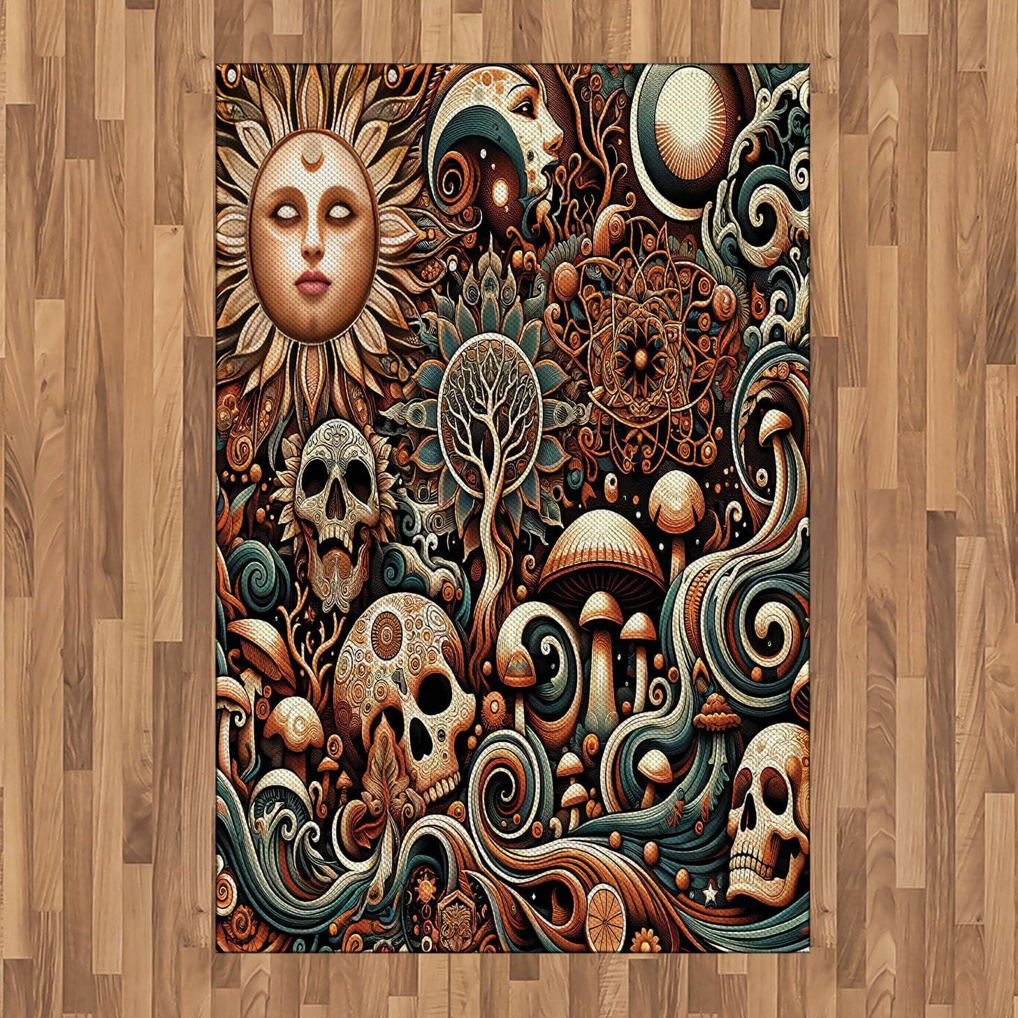 imageAmbesonne Classic Area Rug Hedonistic Pampered Room in Muted Tones Neutral Colors Rich Ornament Flat Woven Accent Rug for Living Room Bedroom Dining Room 4 X 5 7quot Coconut and Off WhiteCream Paprika Cadet Blue