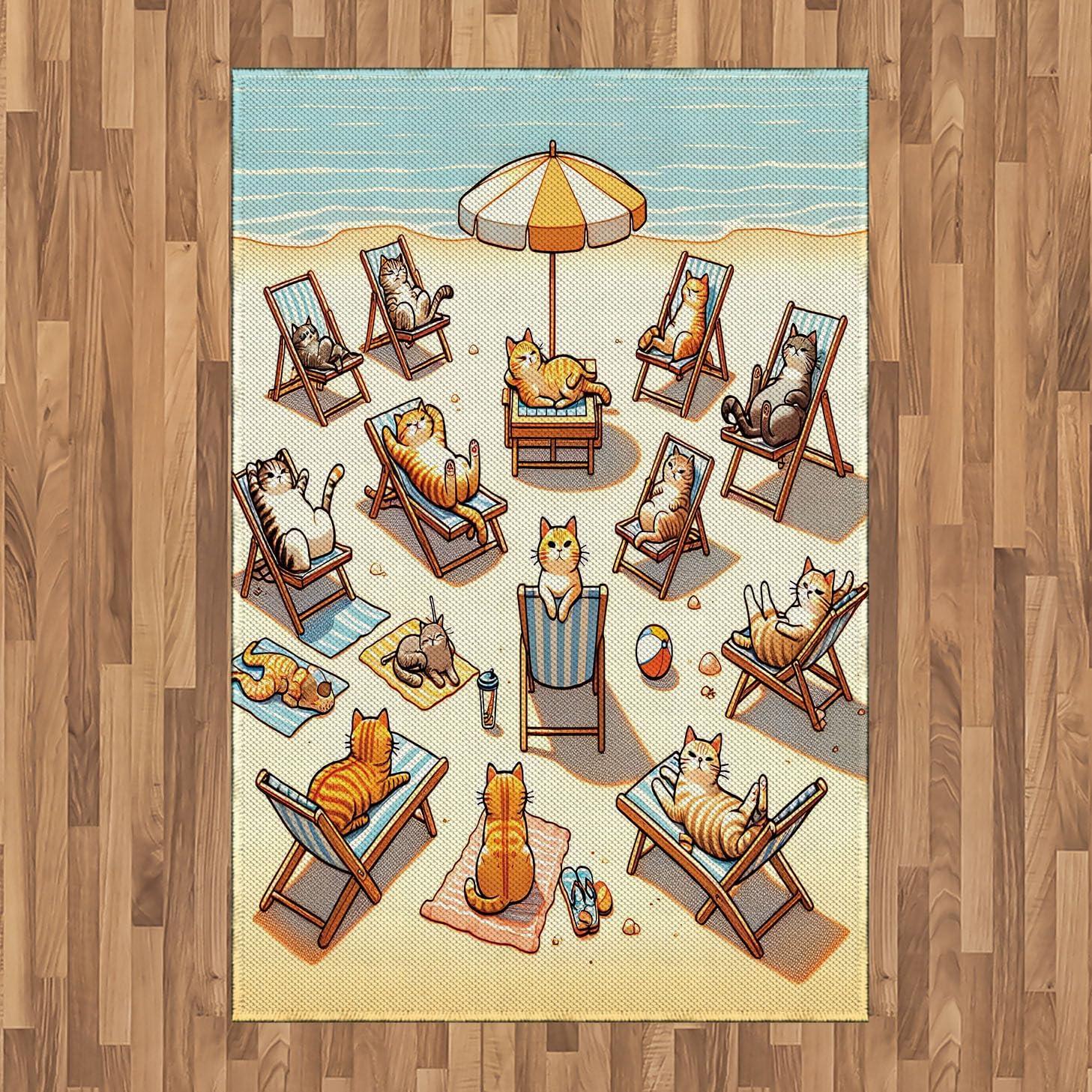 imageAmbesonne Classic Area Rug Hedonistic Pampered Room in Muted Tones Neutral Colors Rich Ornament Flat Woven Accent Rug for Living Room Bedroom Dining Room 4 X 5 7quot Coconut and Off WhiteBeige Orange Pale Blue