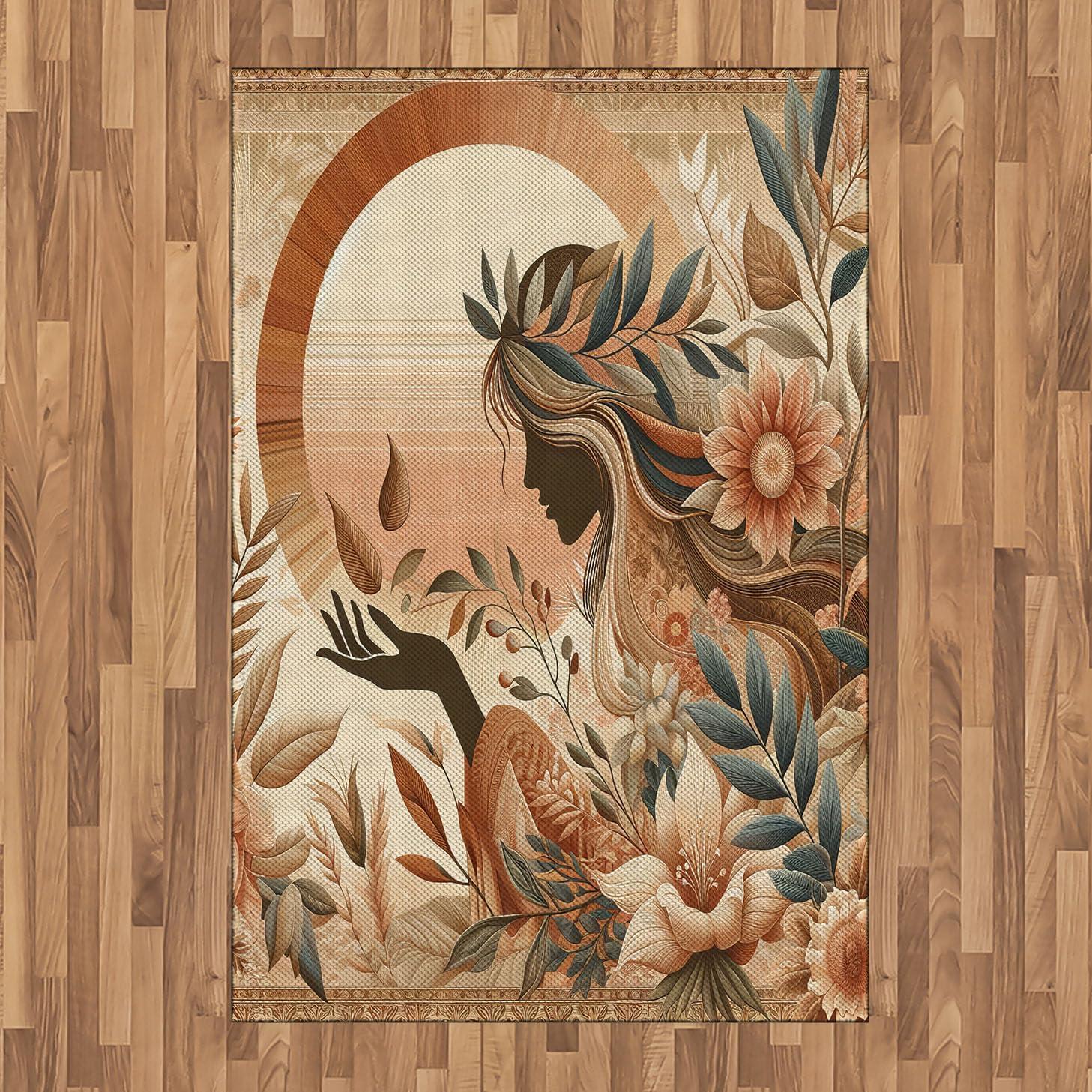 imageAmbesonne Classic Area Rug Hedonistic Pampered Room in Muted Tones Neutral Colors Rich Ornament Flat Woven Accent Rug for Living Room Bedroom Dining Room 4 X 5 7quot Coconut and Off WhiteSlate Blue and Pale Rust
