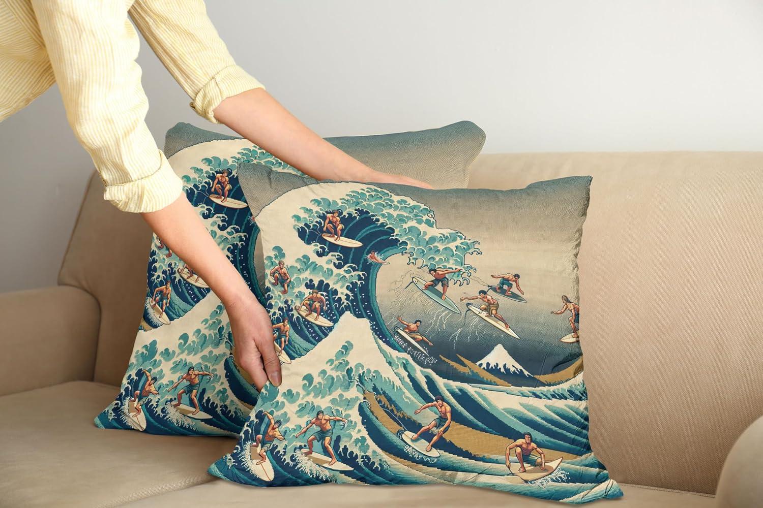 imageAmbesonne Classic Decorative Throw Pillow Case Pack of 2 Extravagant Hall with Oceanic and Neutral Color Details Room View Print Couch Bedroom Living Room Cushion Cover 18quot Coconut and Sea BlueSeafoam Blue Eggshell
