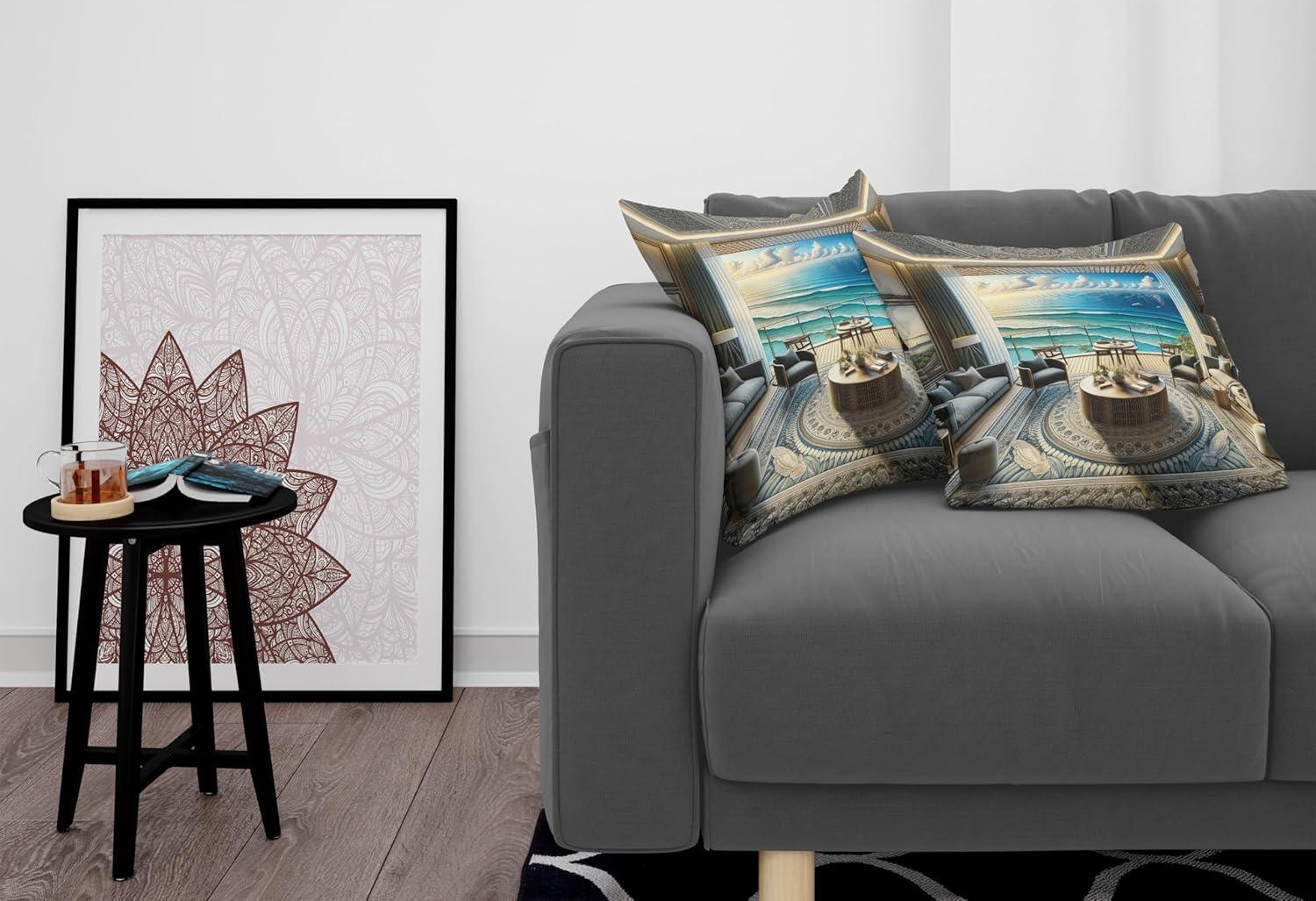 imageAmbesonne Classic Decorative Throw Pillow Case Pack of 2 Extravagant Hall with Oceanic and Neutral Color Details Room View Print Couch Bedroom Living Room Cushion Cover 18quot Coconut and Sea BlueCoconut Blue and Turquoise