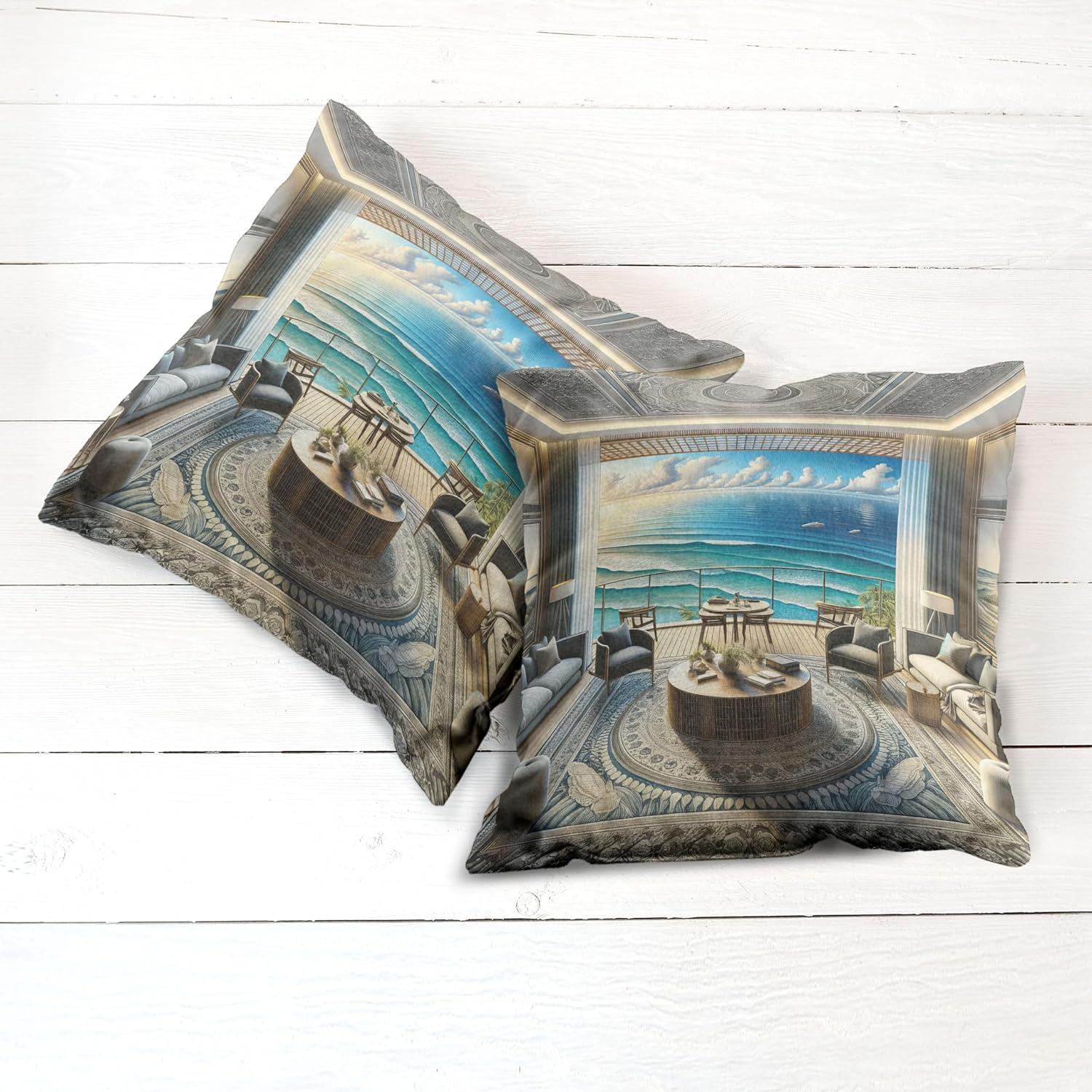 imageAmbesonne Classic Decorative Throw Pillow Case Pack of 2 Extravagant Hall with Oceanic and Neutral Color Details Room View Print Couch Bedroom Living Room Cushion Cover 18quot Coconut and Sea BlueCoconut Blue and Turquoise