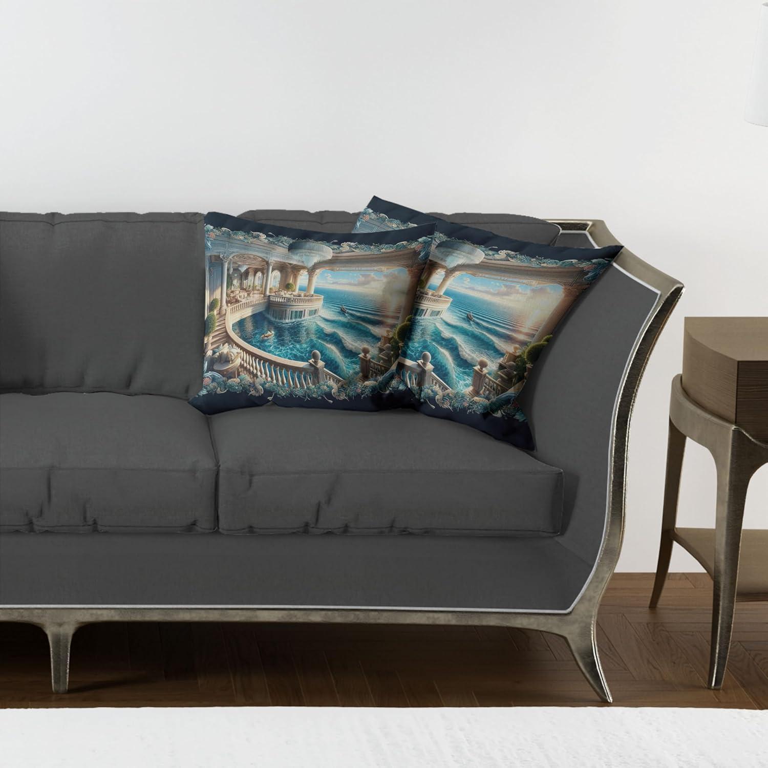 imageAmbesonne Classic Decorative Throw Pillow Case Pack of 2 Extravagant Hall with Oceanic and Neutral Color Details Room View Print Couch Bedroom Living Room Cushion Cover 18quot Coconut and Sea BlueDark Turquoise and Ecru