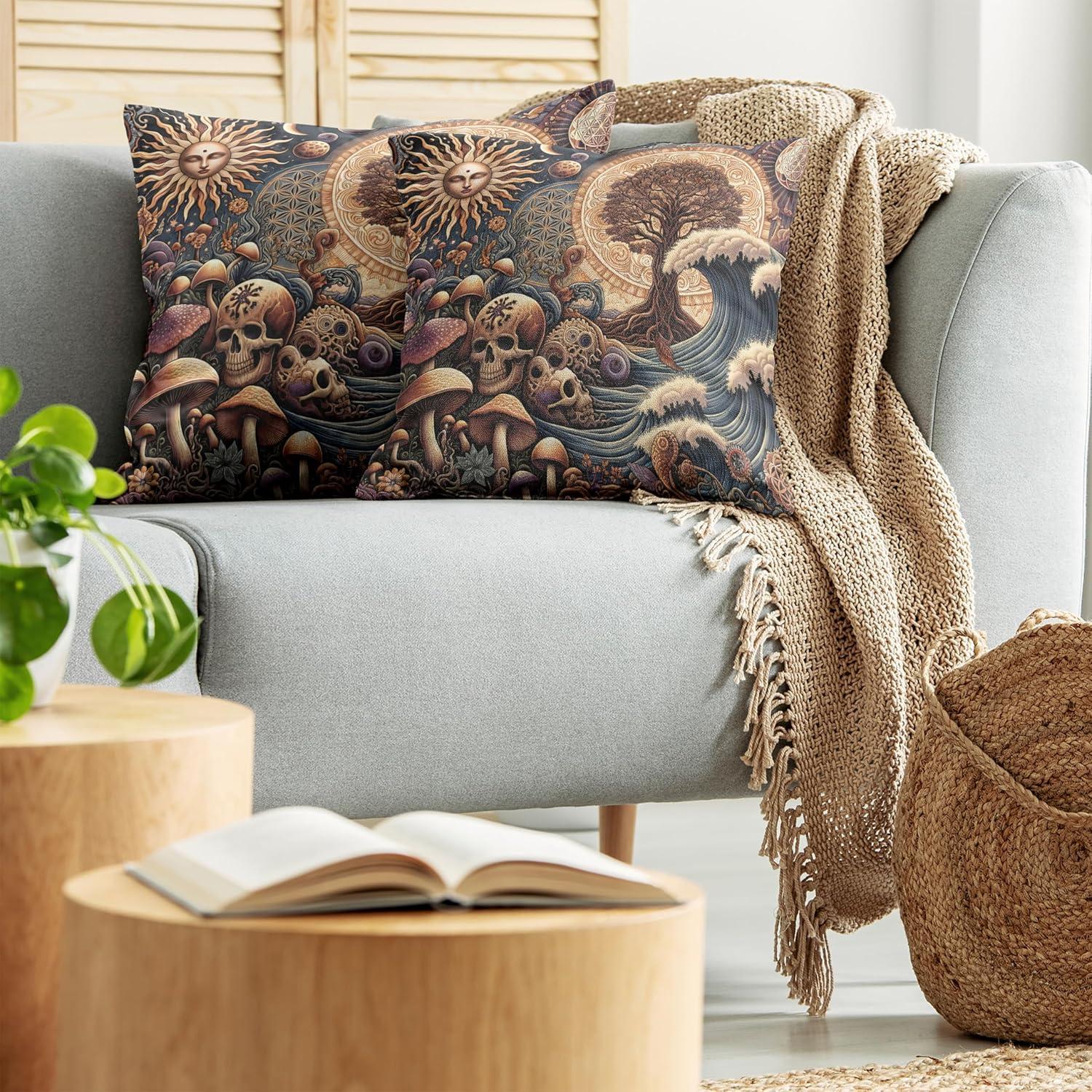 imageAmbesonne Classic Decorative Throw Pillow Case Pack of 2 Extravagant Hall with Oceanic and Neutral Color Details Room View Print Couch Bedroom Living Room Cushion Cover 18quot Coconut and Sea BlueDark Slate Blue Cinnamon