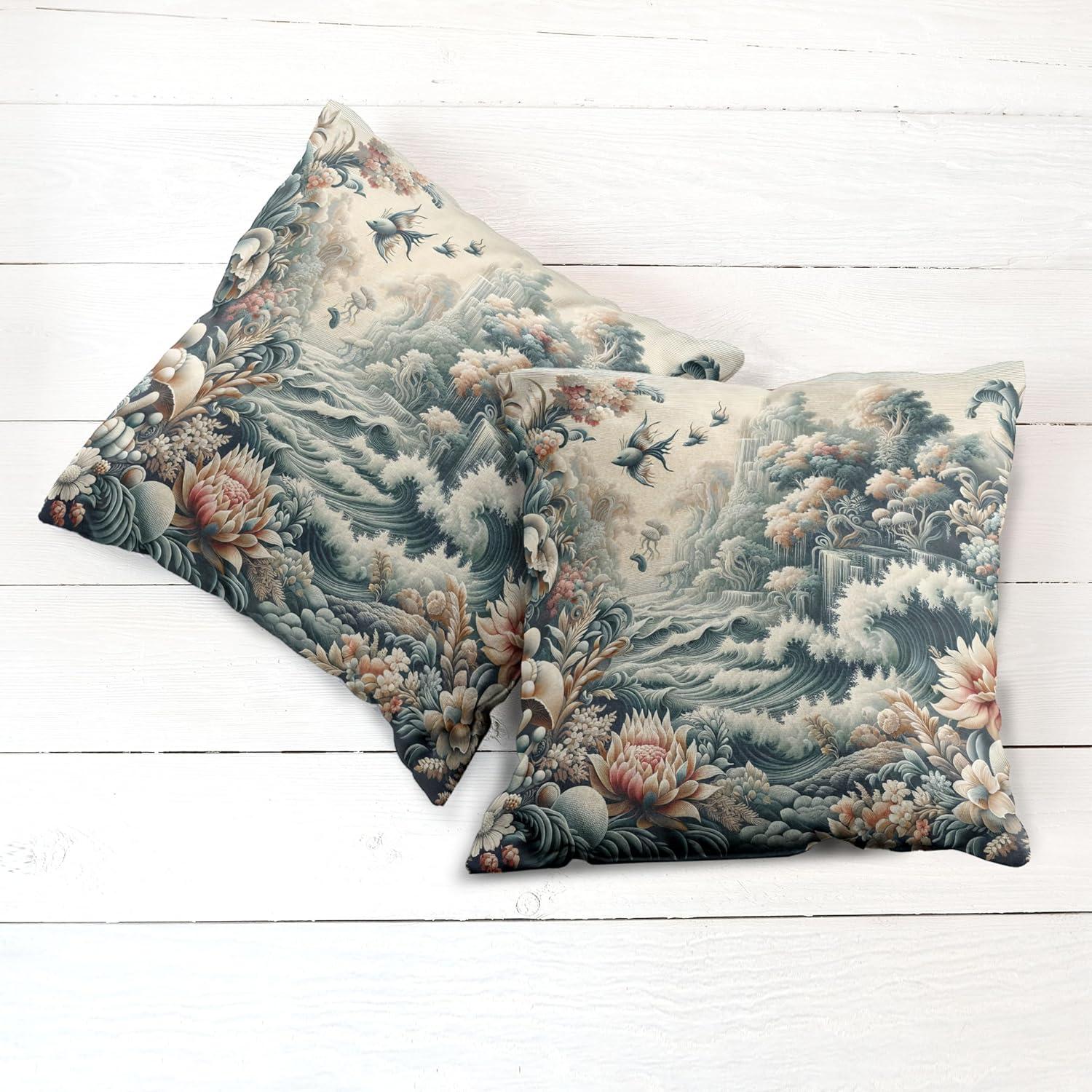 imageAmbesonne Classic Decorative Throw Pillow Case Pack of 2 Extravagant Hall with Oceanic and Neutral Color Details Room View Print Couch Bedroom Living Room Cushion Cover 18quot Coconut and Sea BlueBlush Dark Slate Blue