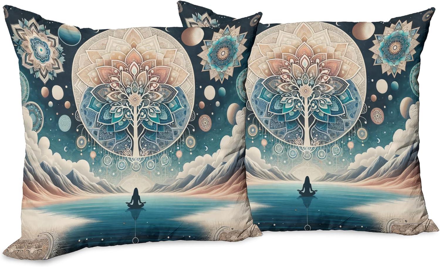 imageAmbesonne Classic Decorative Throw Pillow Case Pack of 2 Extravagant Hall with Oceanic and Neutral Color Details Room View Print Couch Bedroom Living Room Cushion Cover 18quot Coconut and Sea BlueDark Turquoise and Peach