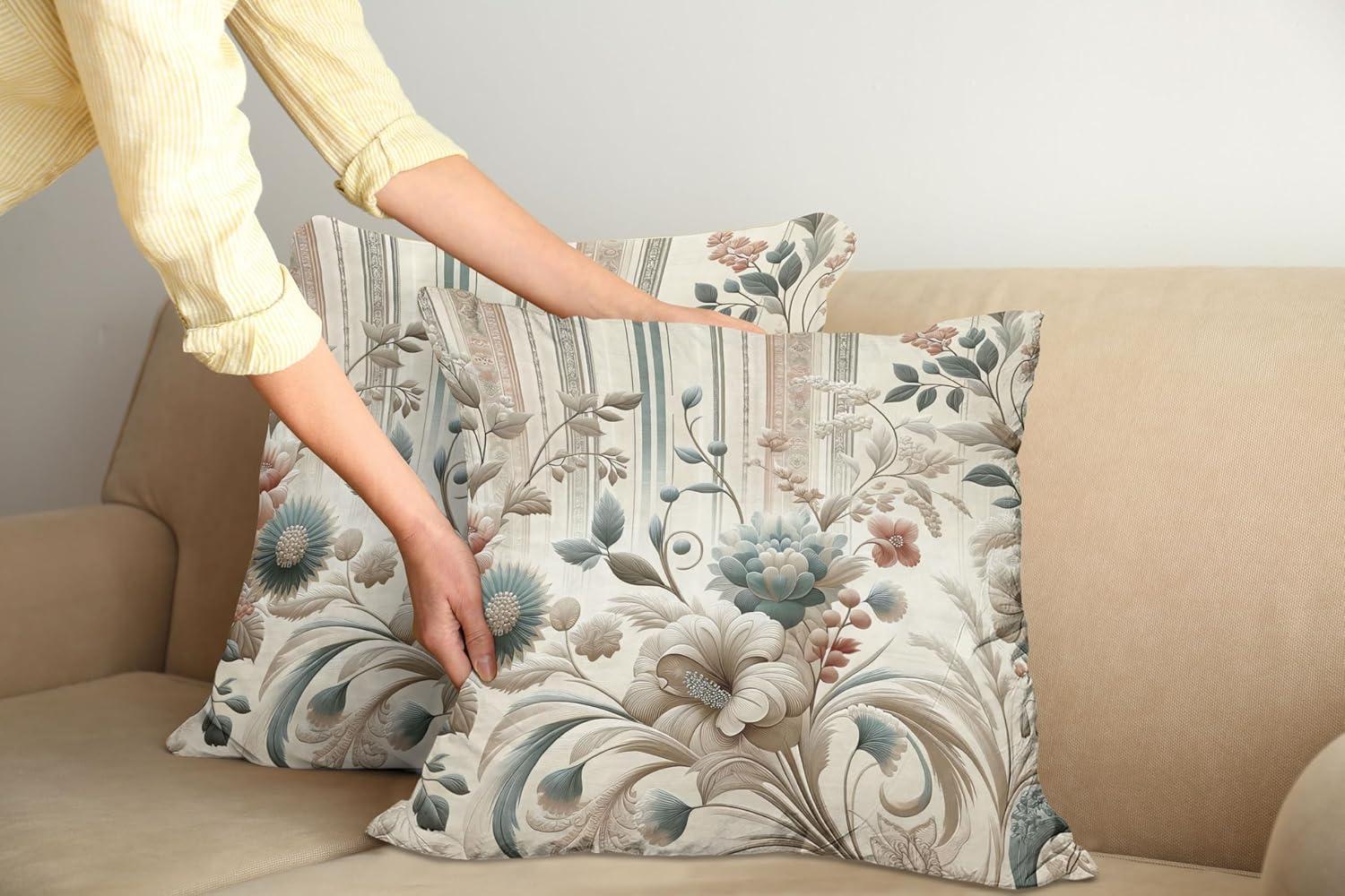 imageAmbesonne Classic Decorative Throw Pillow Case Pack of 2 Extravagant Hall with Oceanic and Neutral Color Details Room View Print Couch Bedroom Living Room Cushion Cover 18quot Coconut and Sea BlueEggshell Pale Slate Blue